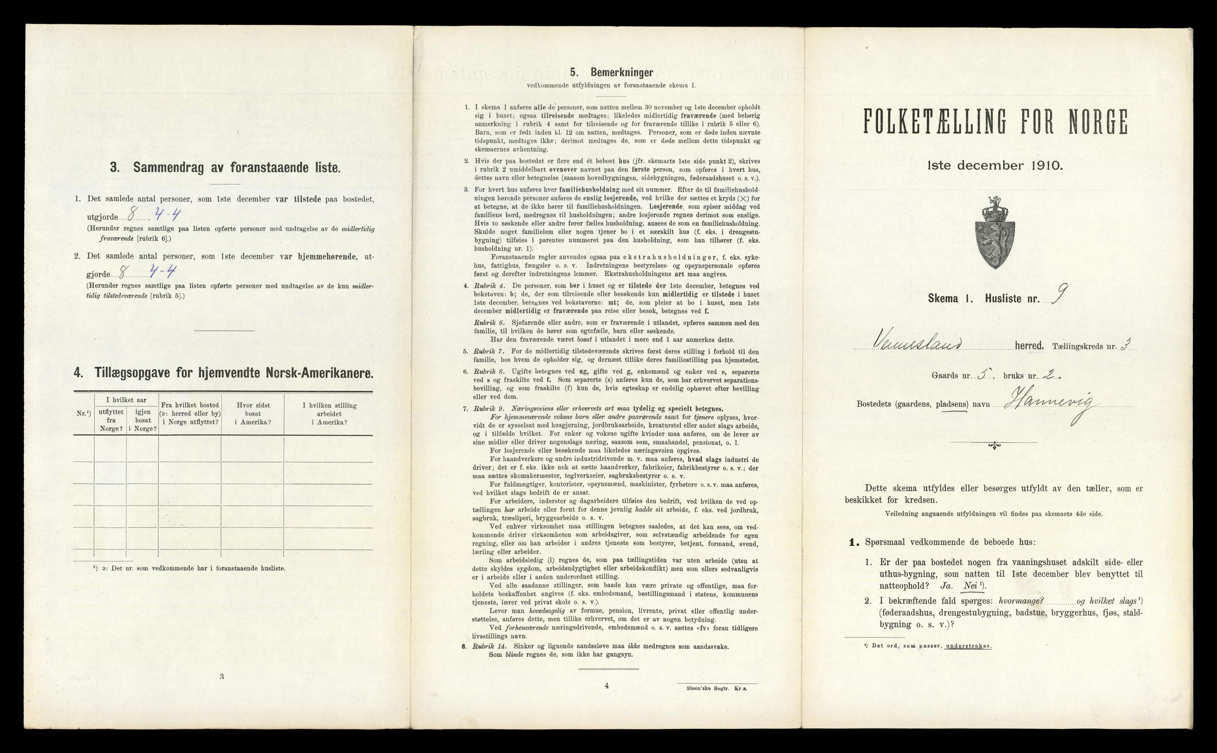 RA, 1910 census for Vennesla, 1910, p. 234