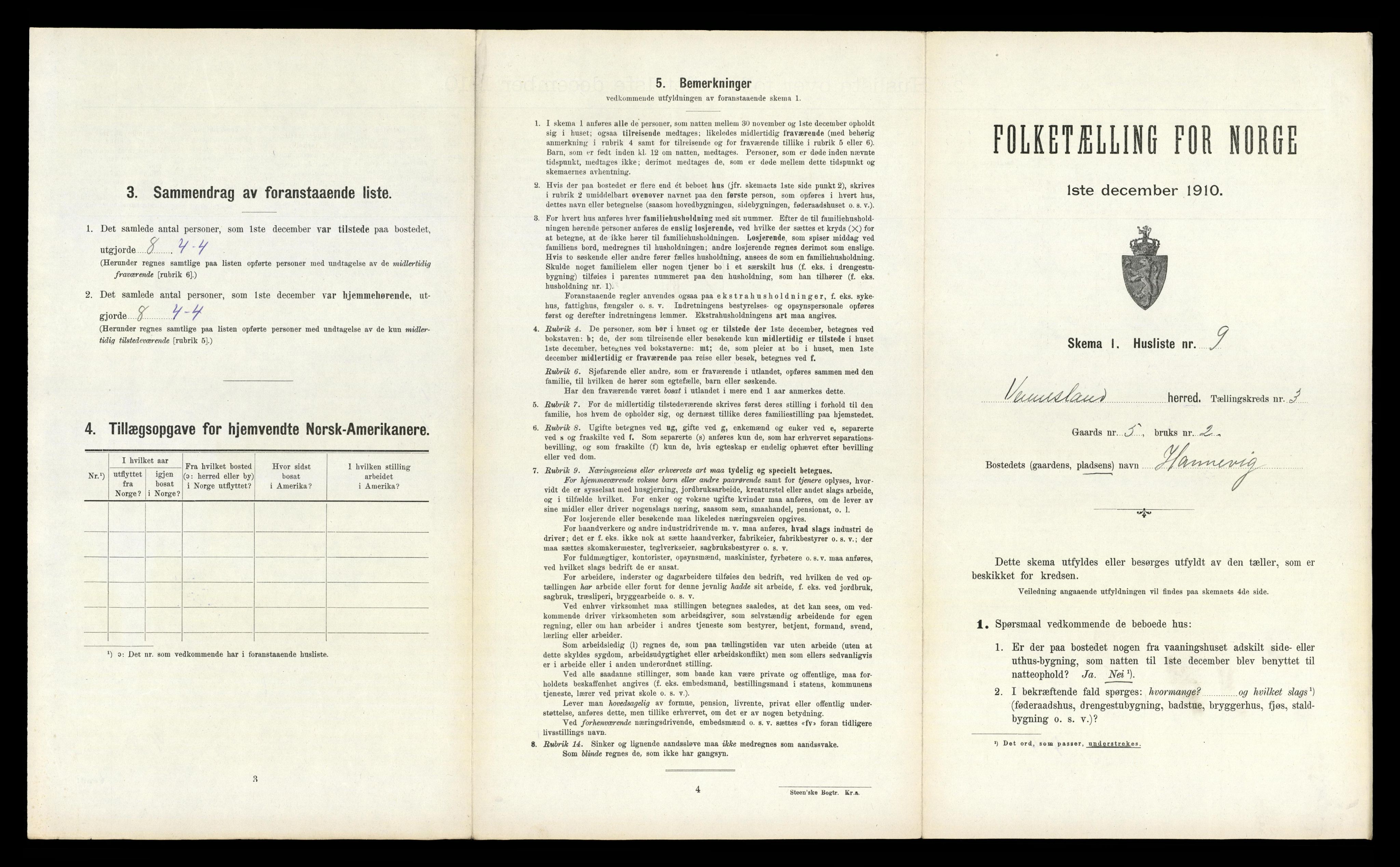 RA, 1910 census for Vennesla, 1910, p. 234