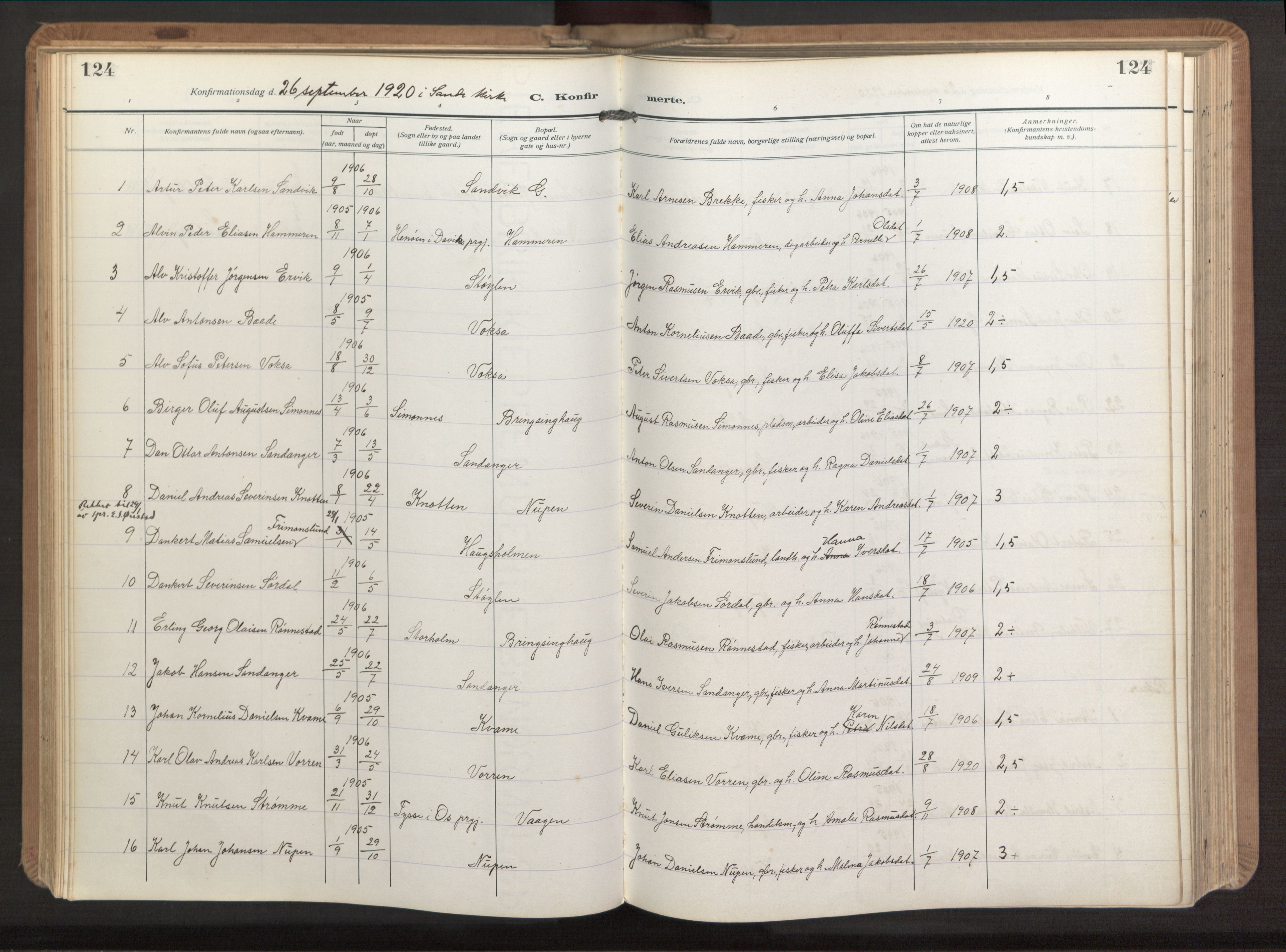 Ministerialprotokoller, klokkerbøker og fødselsregistre - Møre og Romsdal, AV/SAT-A-1454/503/L0044: Parish register (official) no. 503A12, 1918-1931, p. 124