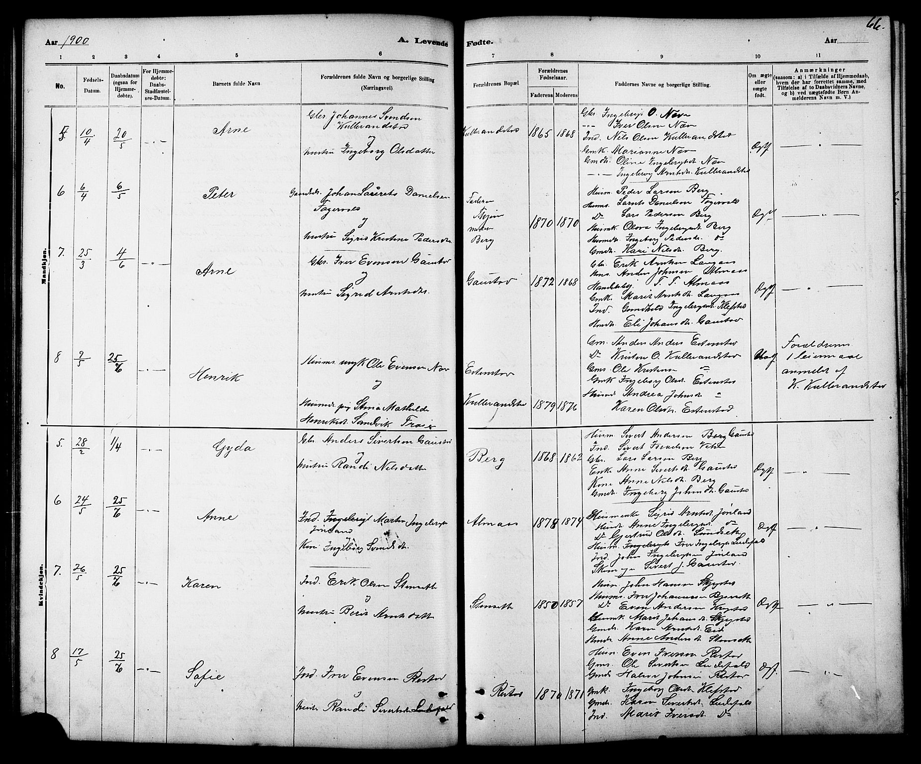 Ministerialprotokoller, klokkerbøker og fødselsregistre - Sør-Trøndelag, SAT/A-1456/694/L1132: Parish register (copy) no. 694C04, 1887-1914, p. 66