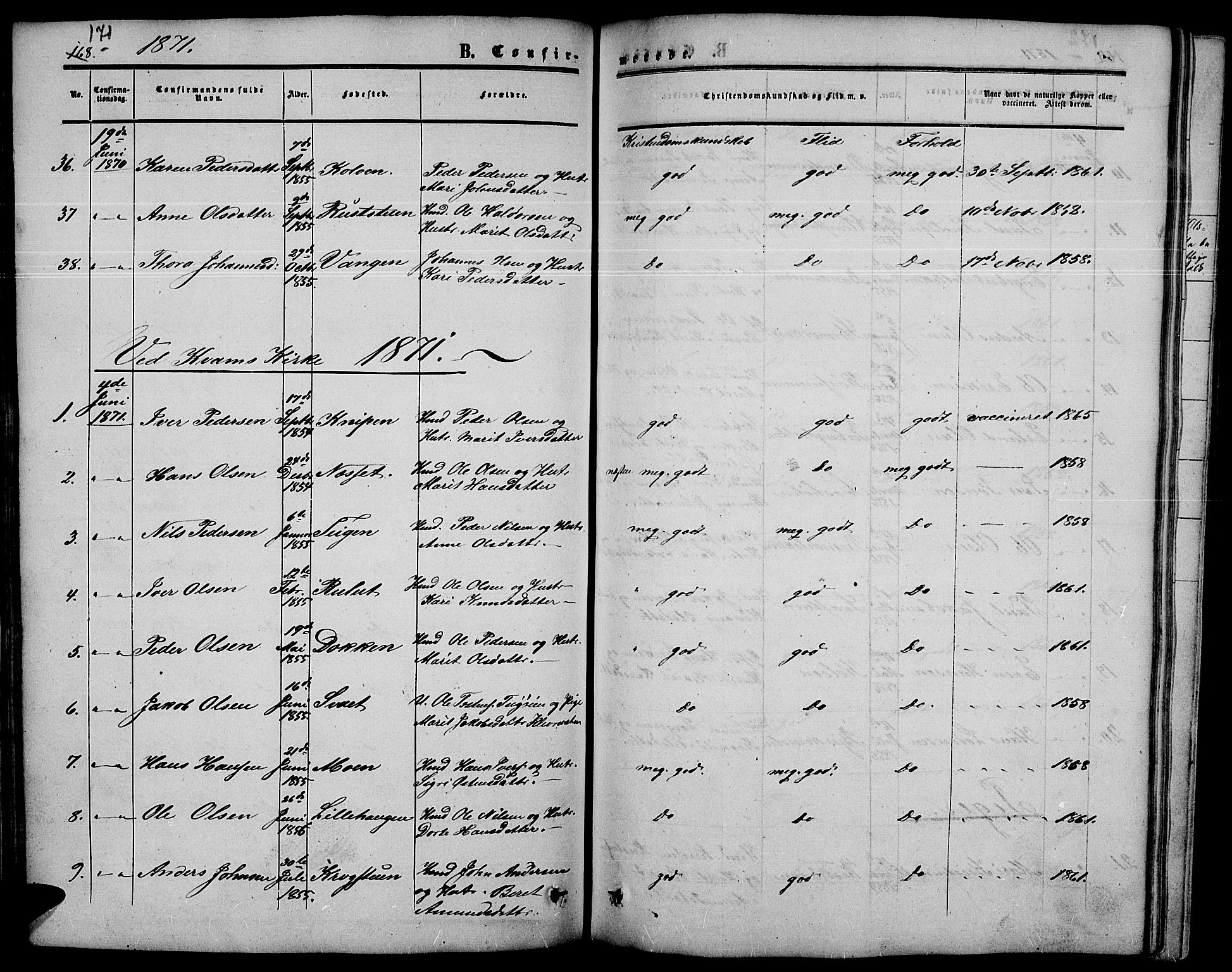 Nord-Fron prestekontor, SAH/PREST-080/H/Ha/Hab/L0003: Parish register (copy) no. 3, 1851-1886, p. 171