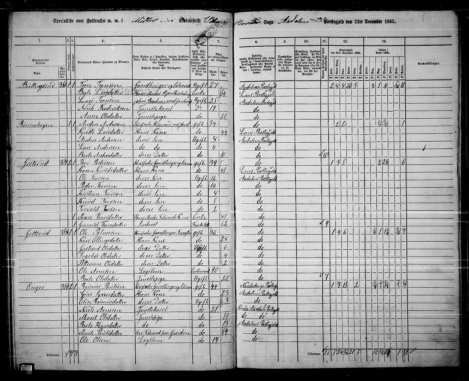 RA, 1865 census for Ådal, 1865, p. 40