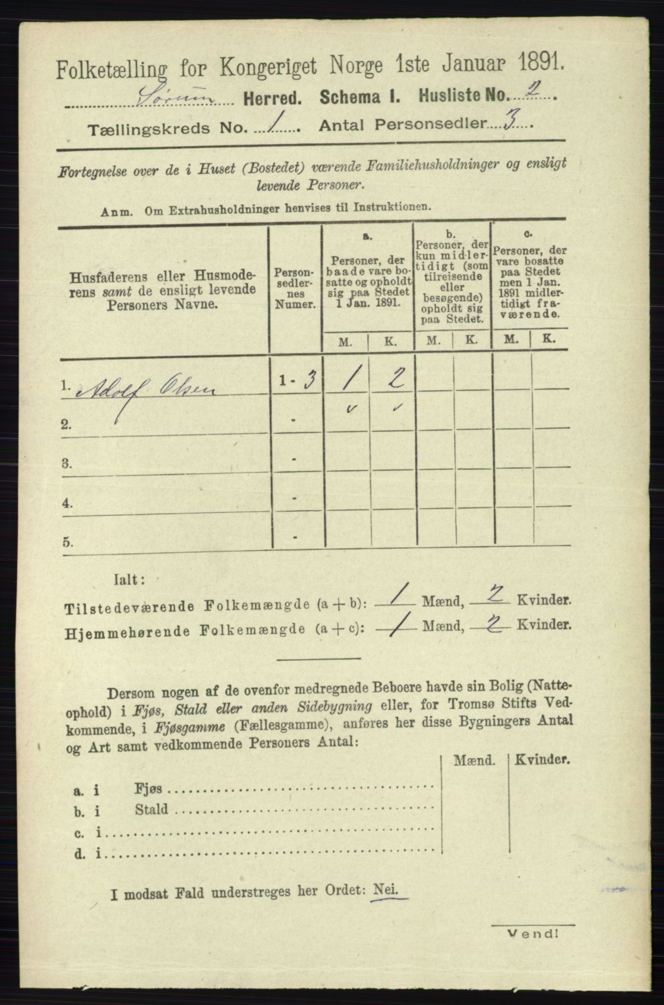 RA, 1891 census for 0226 Sørum, 1891, p. 21