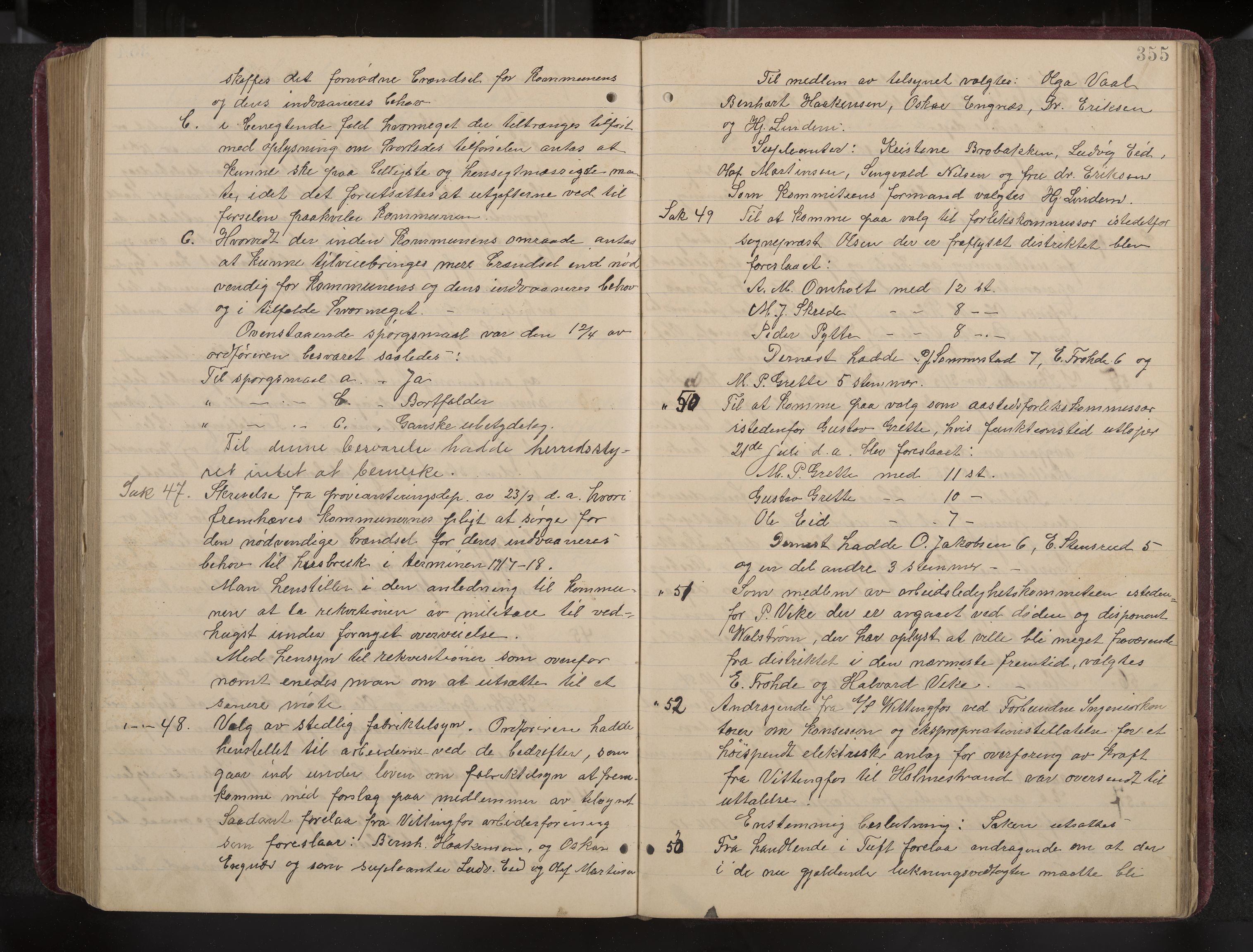 Ytre Sandsvær formannskap og sentraladministrasjon, IKAK/0629021/A/Aa/L0001: Møtebok med register, 1902-1919, p. 355