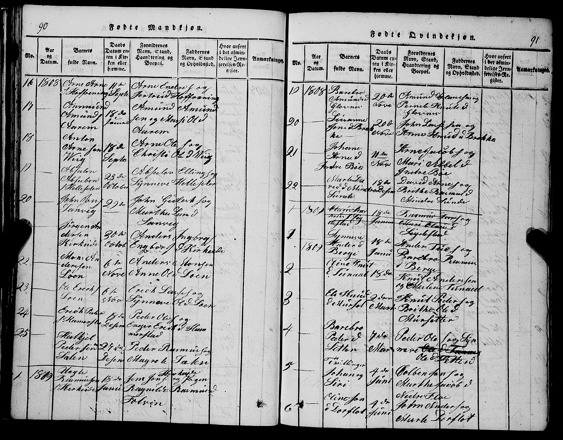 Stryn Sokneprestembete, SAB/A-82501: Parish register (copy) no. C 1, 1801-1845, p. 90-91