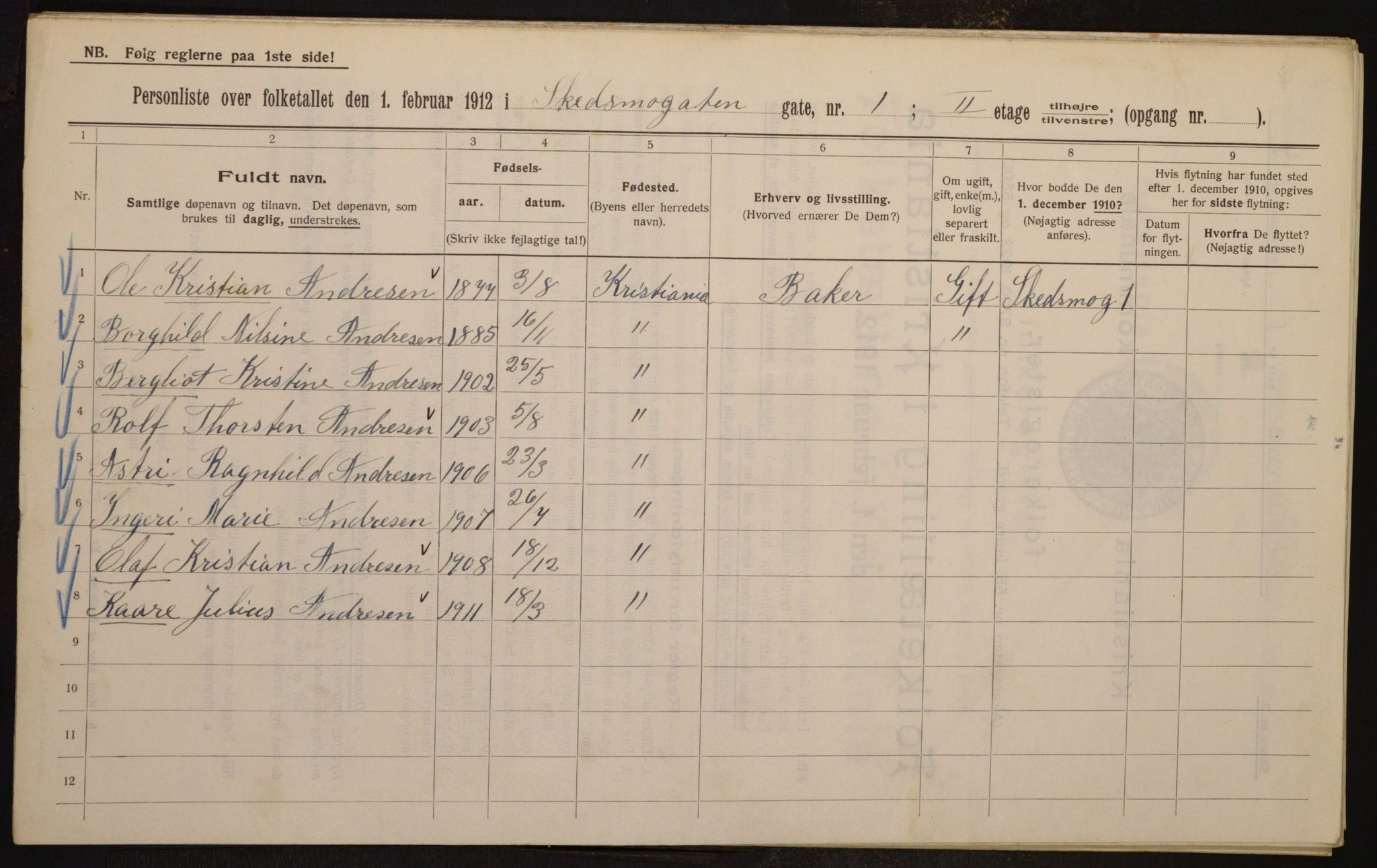 OBA, Municipal Census 1912 for Kristiania, 1912, p. 95527