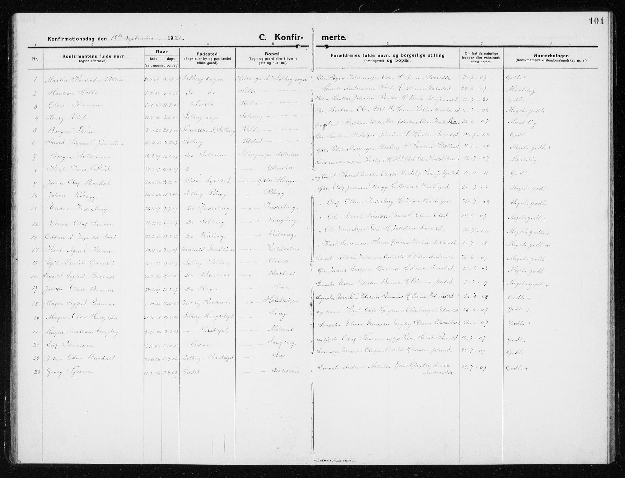Ministerialprotokoller, klokkerbøker og fødselsregistre - Nord-Trøndelag, SAT/A-1458/741/L0402: Parish register (copy) no. 741C03, 1911-1926, p. 101