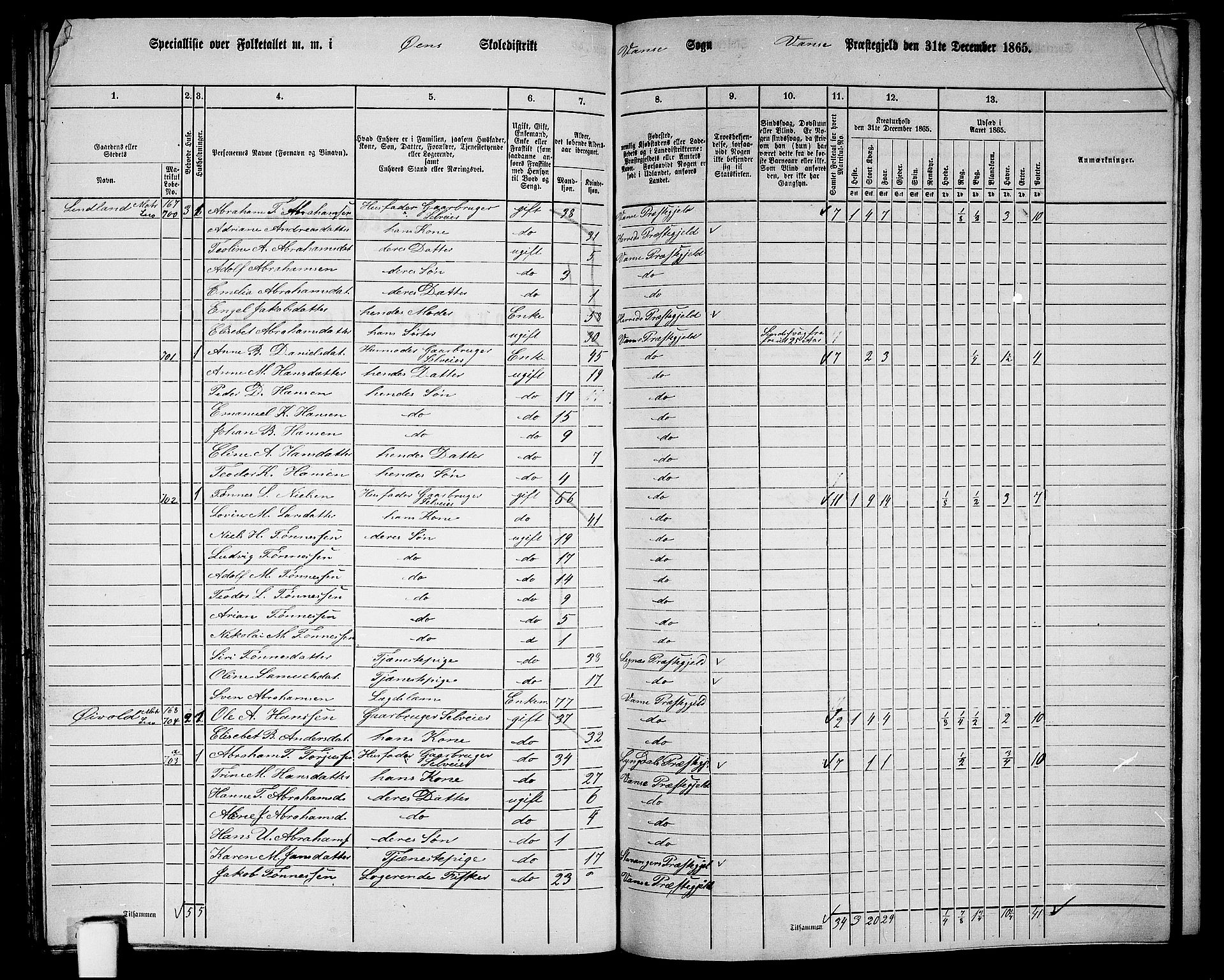 RA, 1865 census for Vanse/Vanse og Farsund, 1865, p. 249