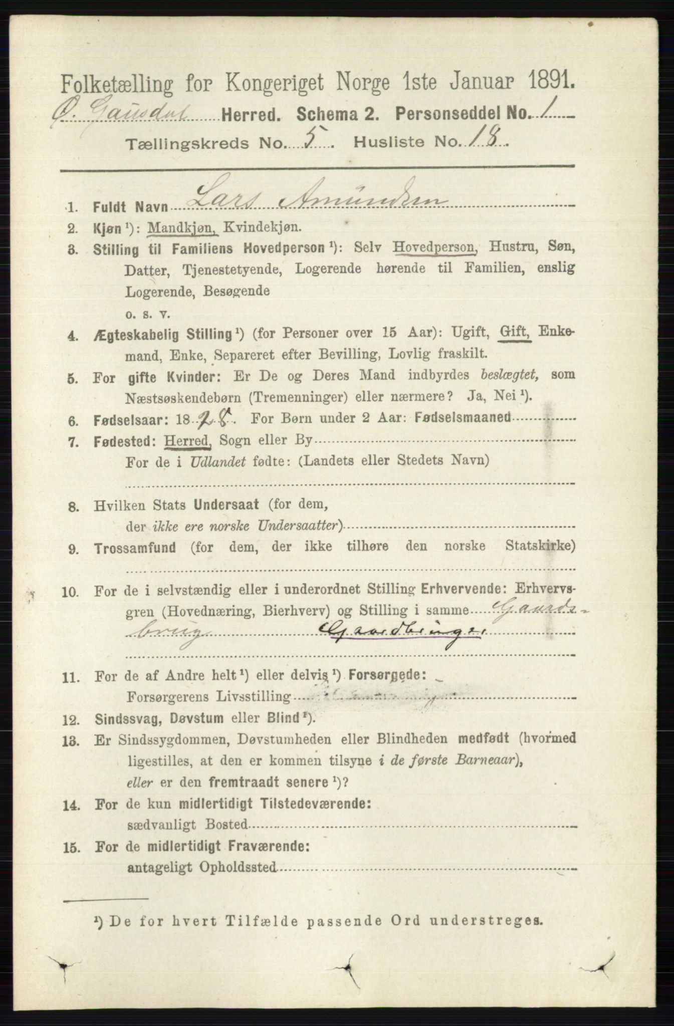 RA, 1891 census for 0522 Østre Gausdal, 1891, p. 3080