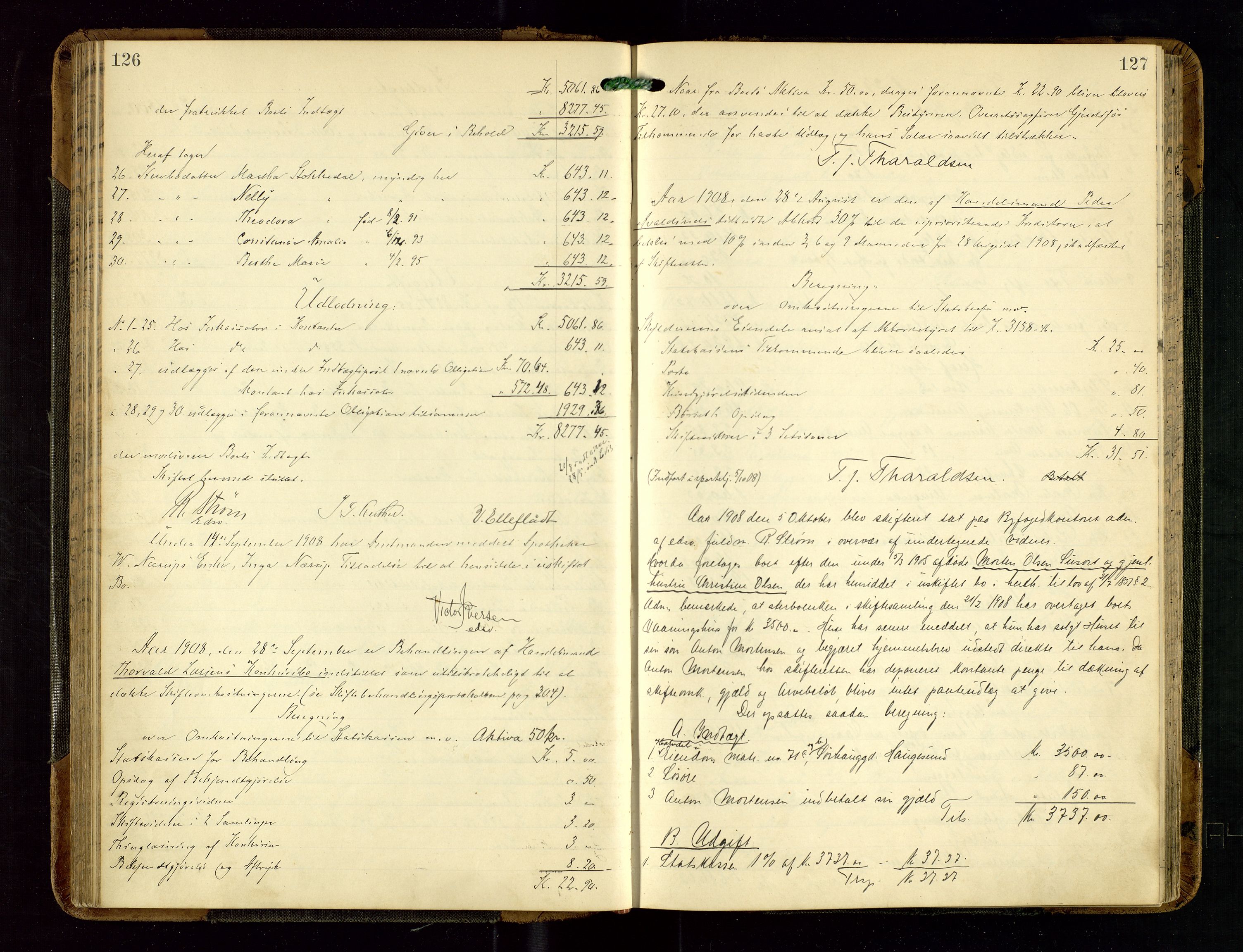 Haugesund tingrett, AV/SAST-A-101415/01/IV/IVD/L0002: Skifteutlodningsprotokoll, med register, 1904-1915, p. 126-127