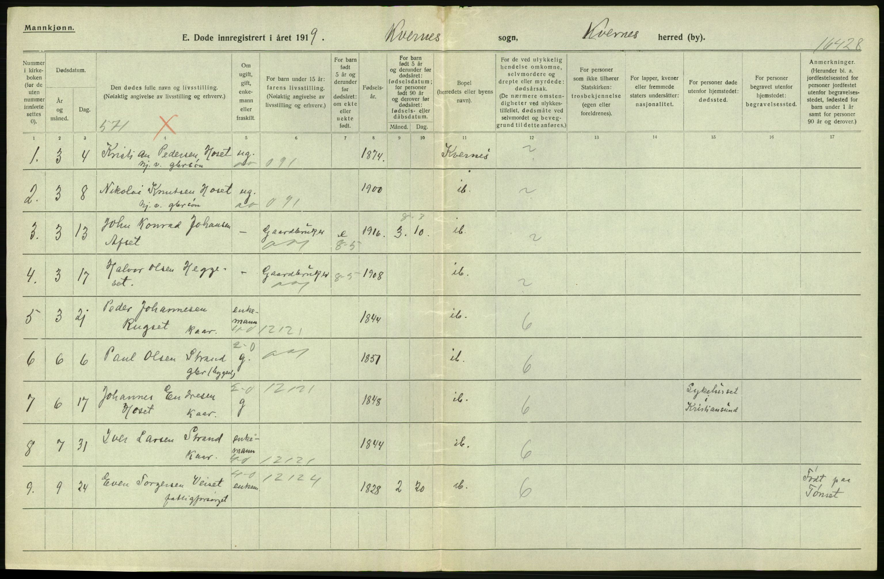 Statistisk sentralbyrå, Sosiodemografiske emner, Befolkning, AV/RA-S-2228/D/Df/Dfb/Dfbi/L0042: Møre fylke: Døde. Bygder og byer., 1919, p. 152