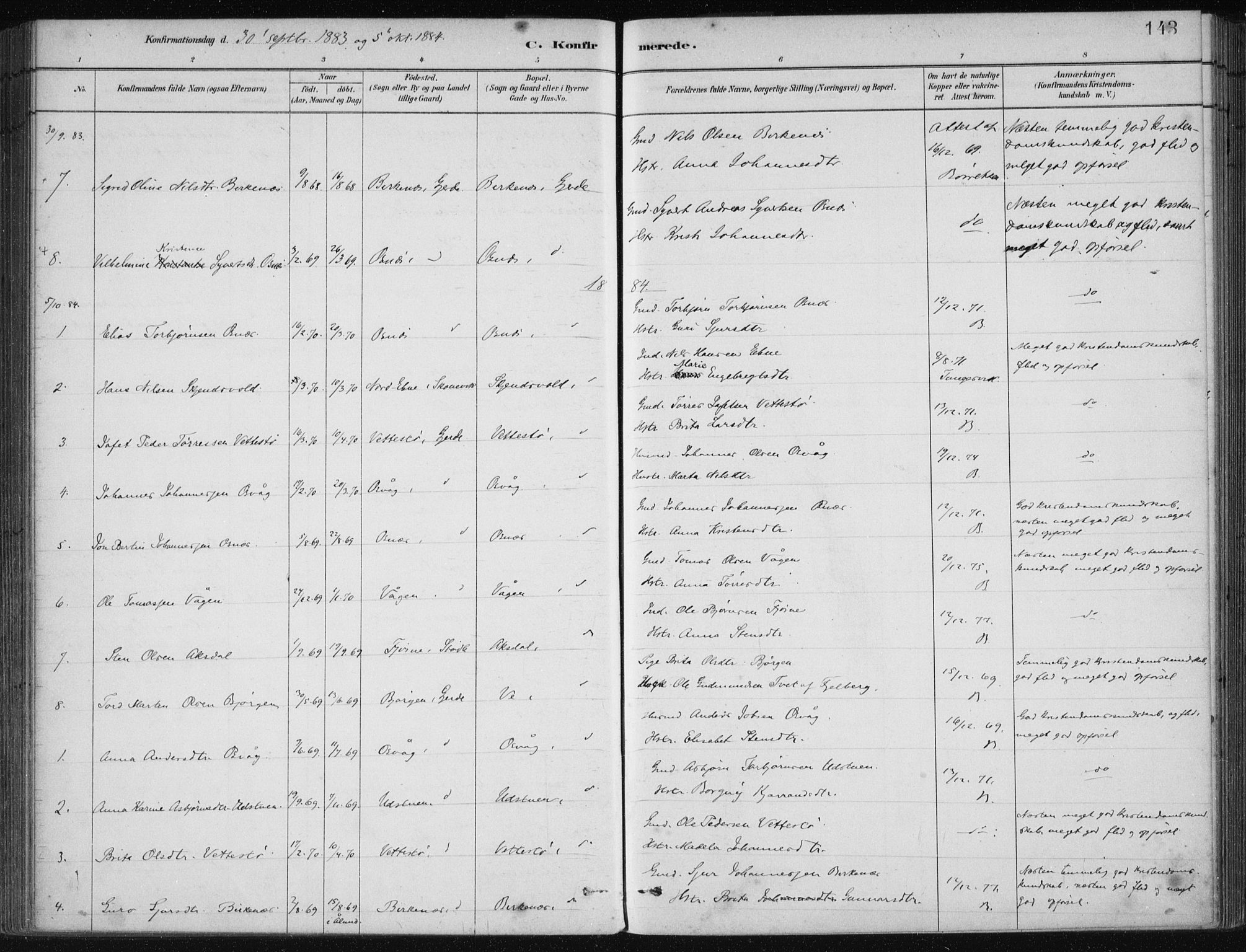 Etne sokneprestembete, AV/SAB-A-75001/H/Haa: Parish register (official) no. C  1, 1879-1919, p. 143