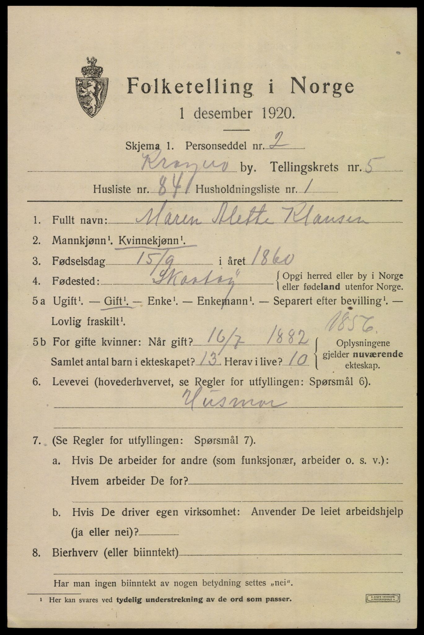SAKO, 1920 census for Kragerø, 1920, p. 9029