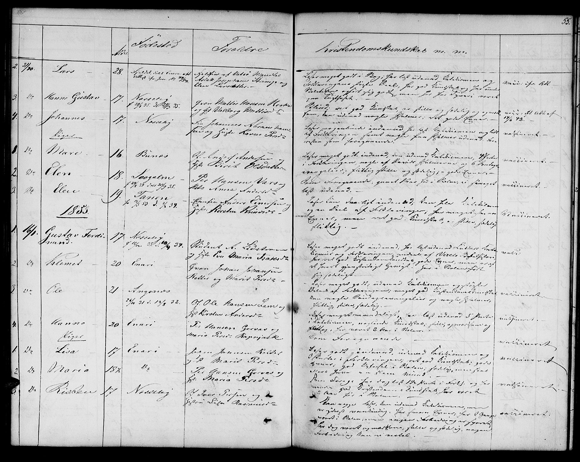 Nesseby sokneprestkontor, SATØ/S-1330/H/Hb/L0001klokker: Parish register (copy) no. 1, 1844-1861, p. 55