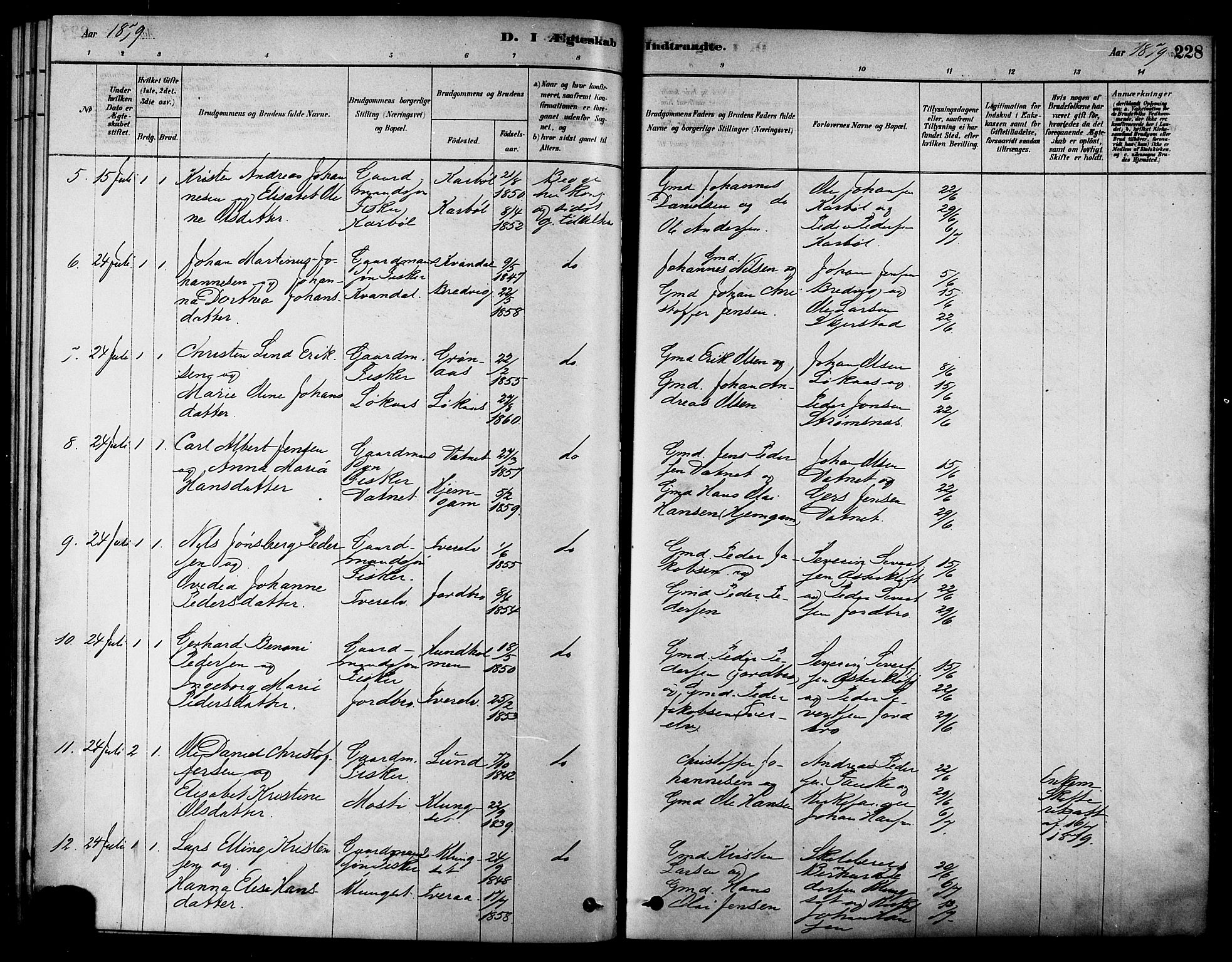 Ministerialprotokoller, klokkerbøker og fødselsregistre - Nordland, SAT/A-1459/852/L0740: Parish register (official) no. 852A10, 1878-1894, p. 228