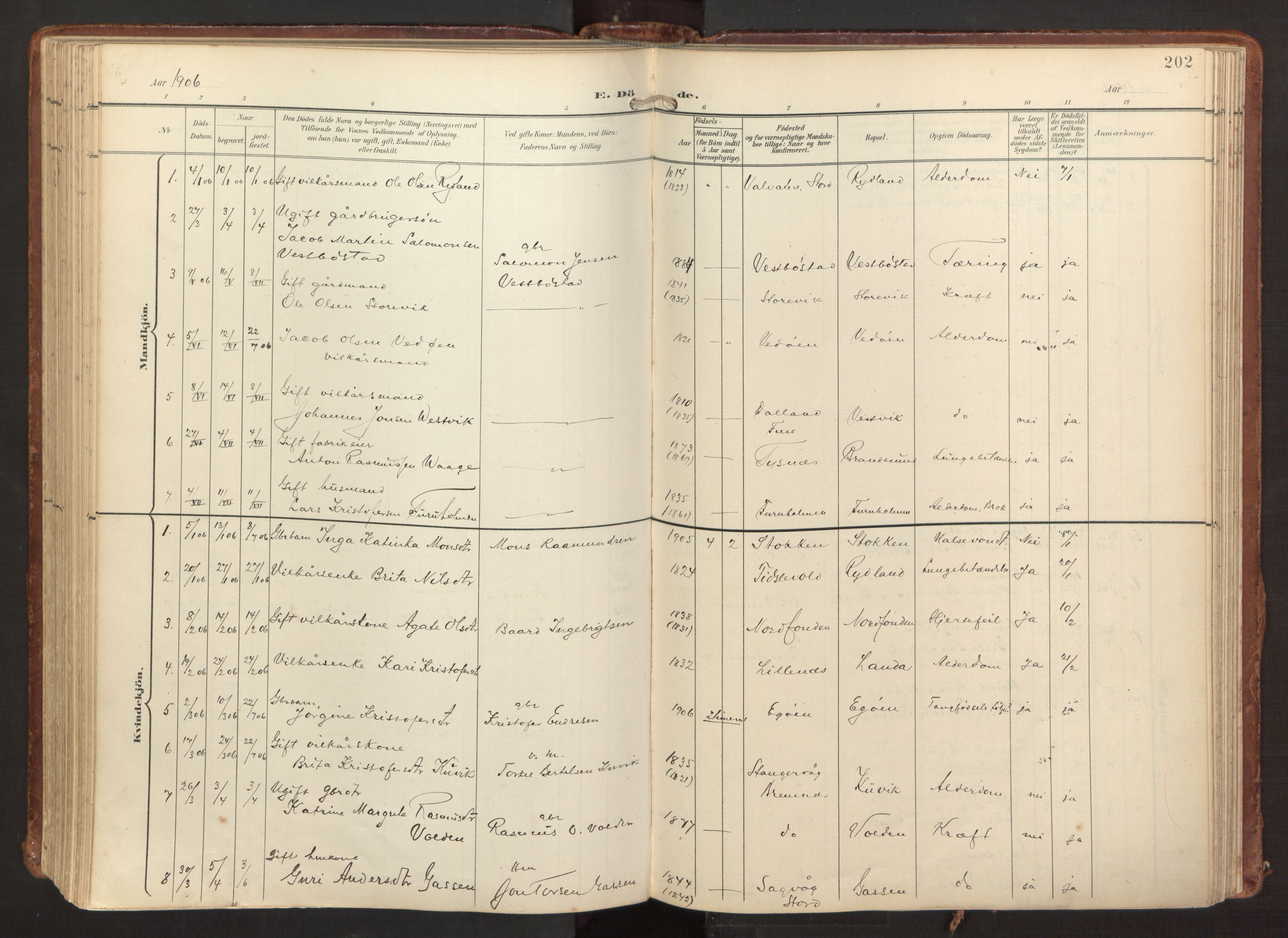 Fitjar sokneprestembete, SAB/A-99926: Parish register (official) no. A 3, 1900-1918, p. 202