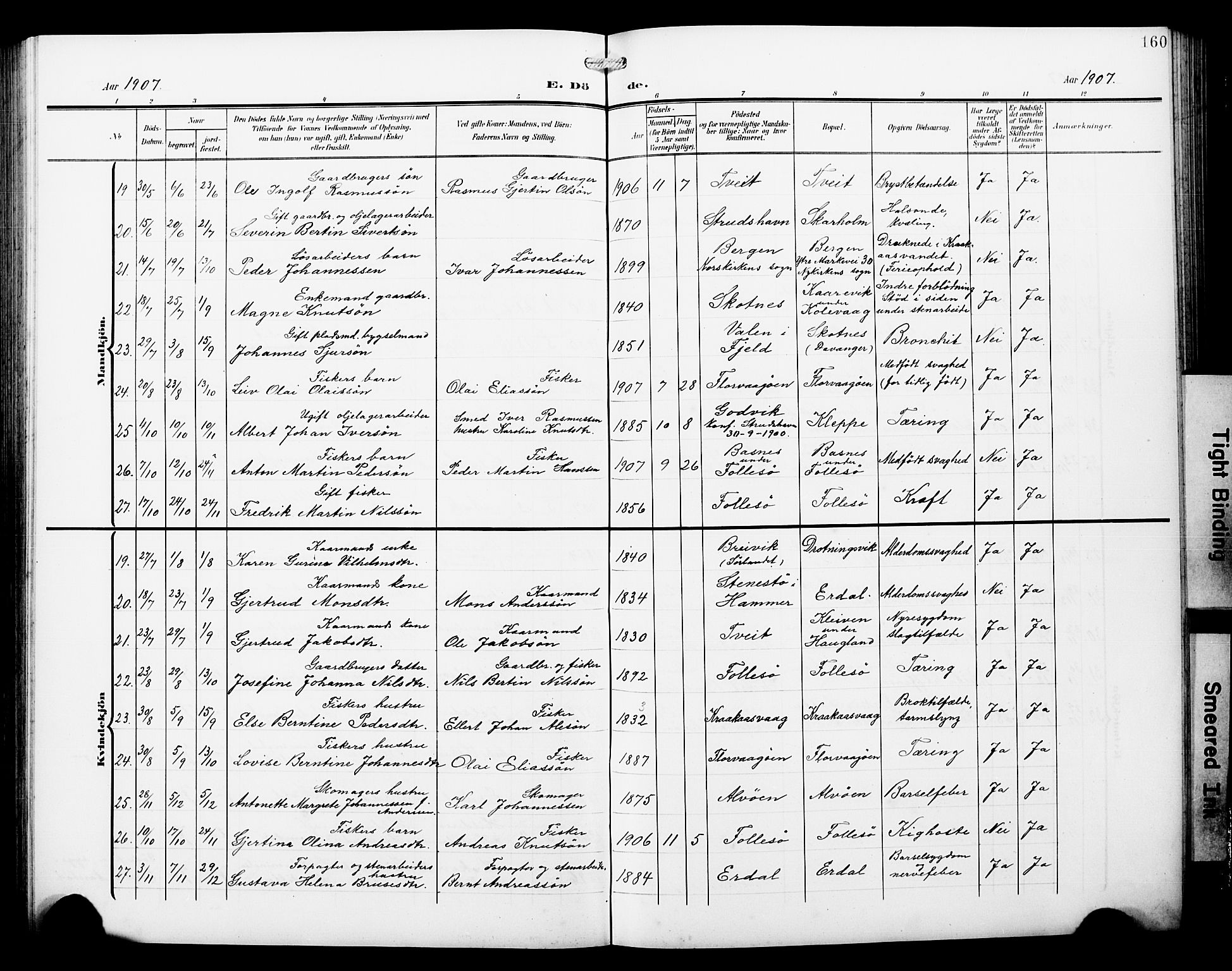 Askøy Sokneprestembete, AV/SAB-A-74101/H/Ha/Hab/Haba/L0014: Parish register (copy) no. A 14, 1904-1927, p. 160