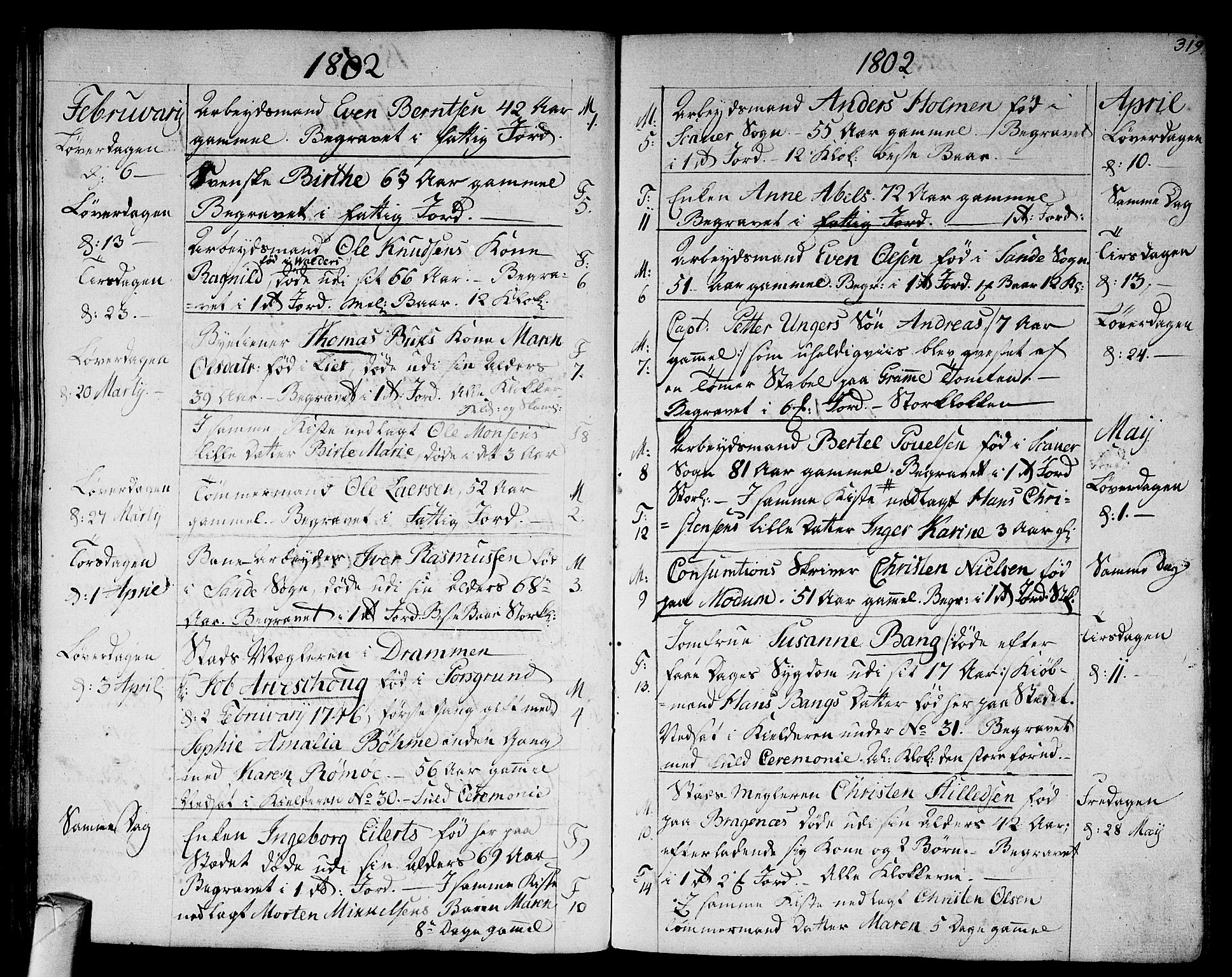 Strømsø kirkebøker, SAKO/A-246/F/Fa/L0010: Parish register (official) no. I 10, 1792-1822, p. 319