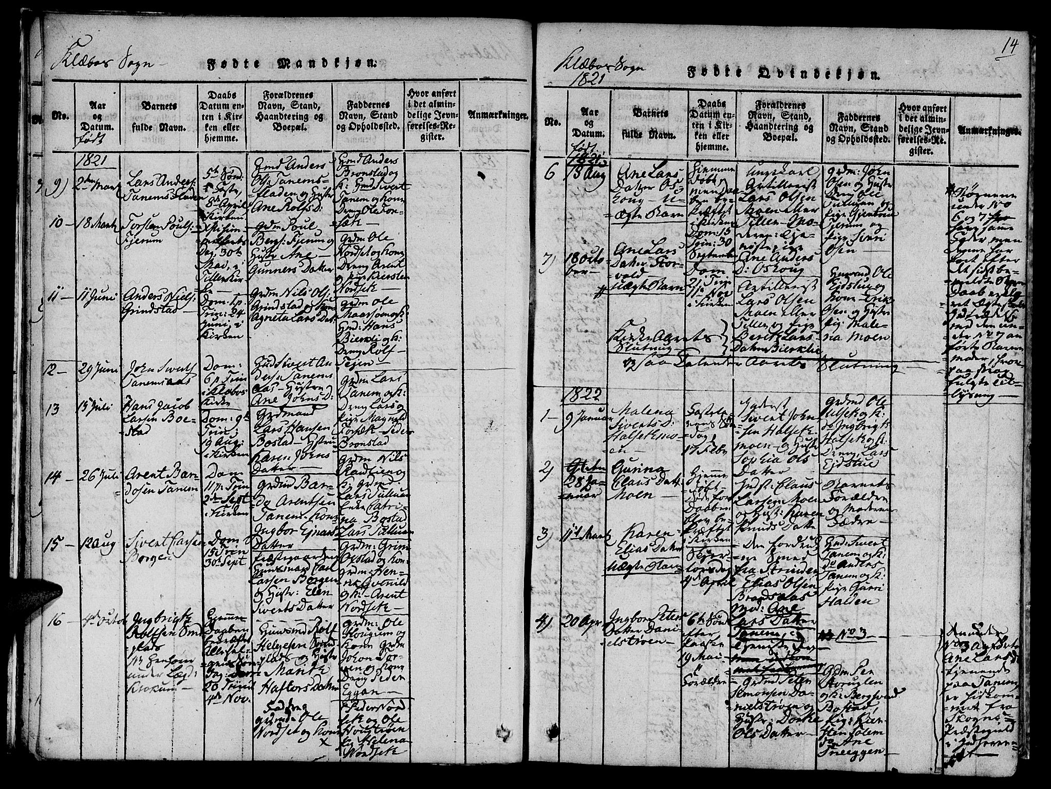 Ministerialprotokoller, klokkerbøker og fødselsregistre - Sør-Trøndelag, AV/SAT-A-1456/618/L0439: Parish register (official) no. 618A04 /1, 1816-1843, p. 14