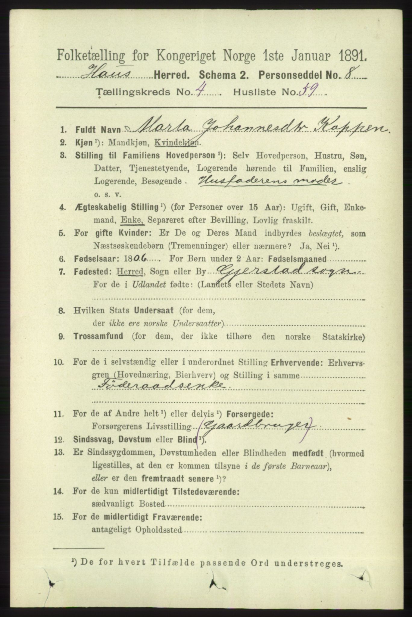 RA, 1891 census for 1250 Haus, 1891, p. 1740