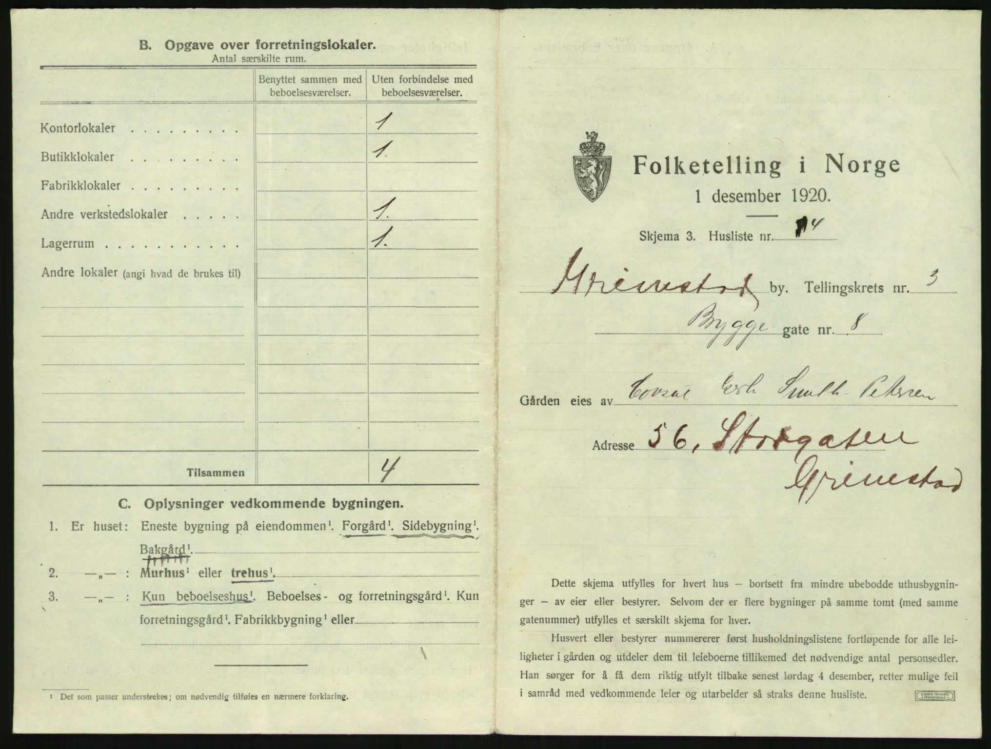 SAK, 1920 census for Grimstad, 1920, p. 395