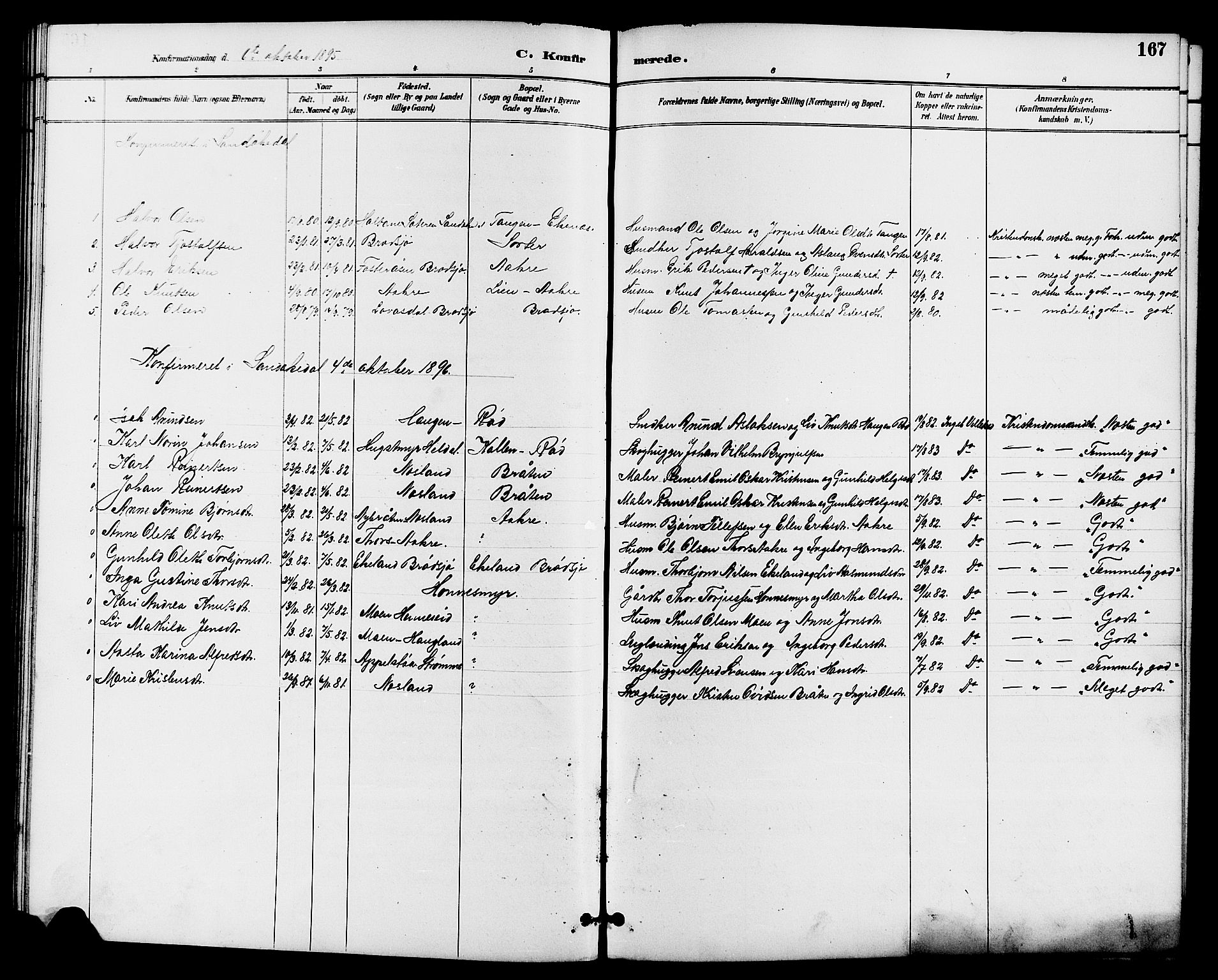 Drangedal kirkebøker, SAKO/A-258/G/Ga/L0003: Parish register (copy) no. I 3, 1887-1906, p. 167