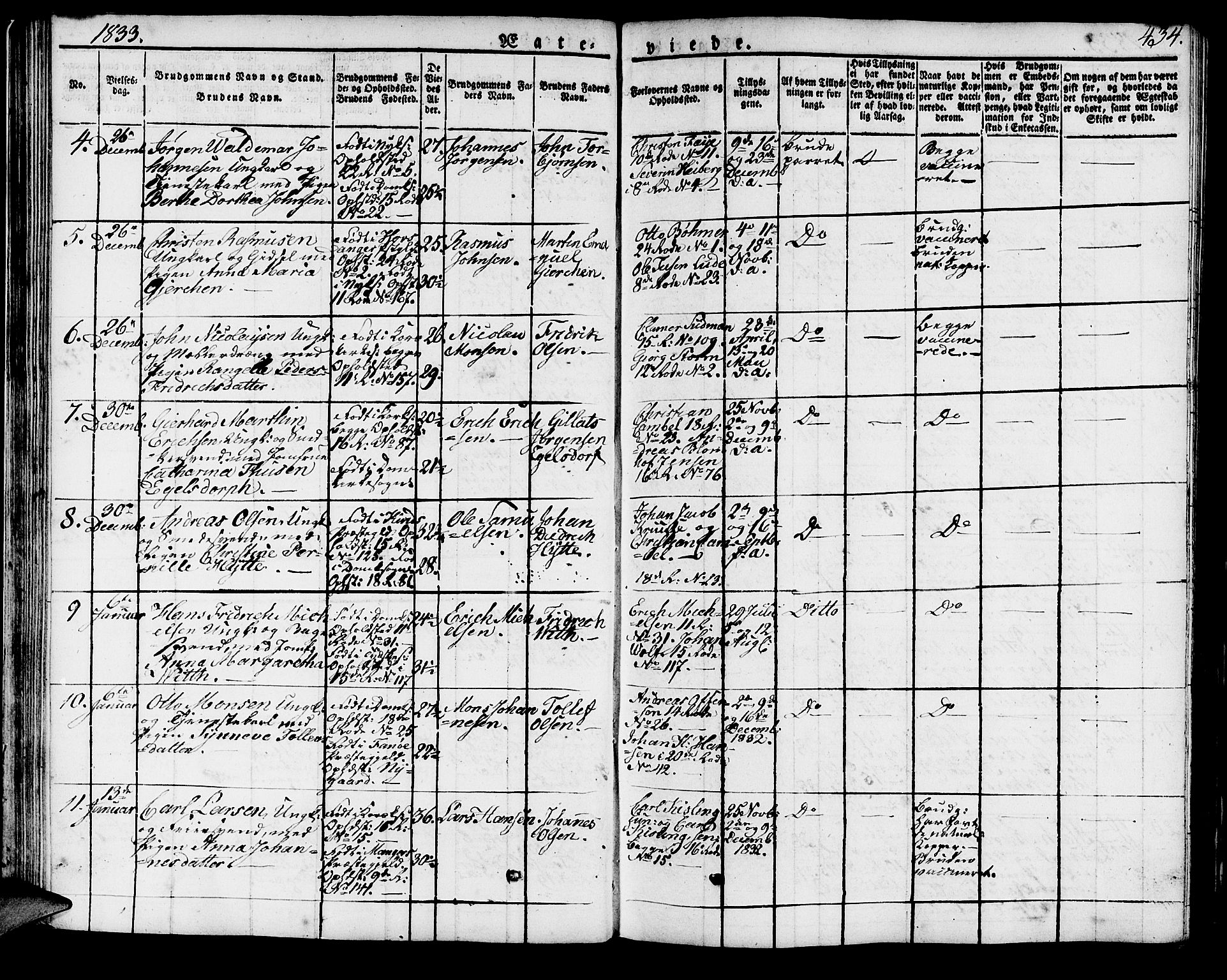 Domkirken sokneprestembete, SAB/A-74801/H/Haa/L0012: Parish register (official) no. A 12, 1821-1840, p. 434