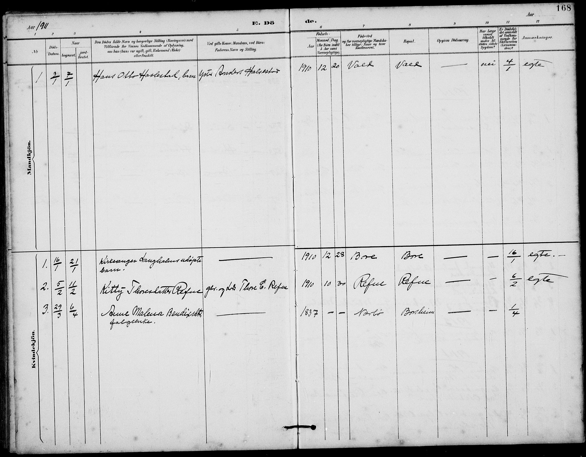 Klepp sokneprestkontor, AV/SAST-A-101803/001/3/30BB/L0006: Parish register (copy) no. B 6, 1889-1936, p. 168