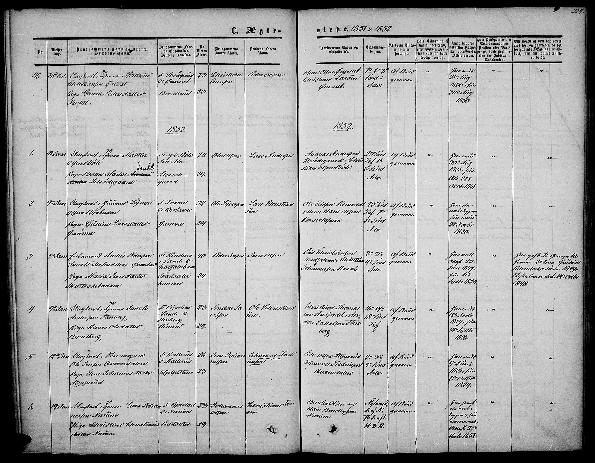 Vestre Toten prestekontor, SAH/PREST-108/H/Ha/Haa/L0005: Parish register (official) no. 5, 1850-1855, p. 204