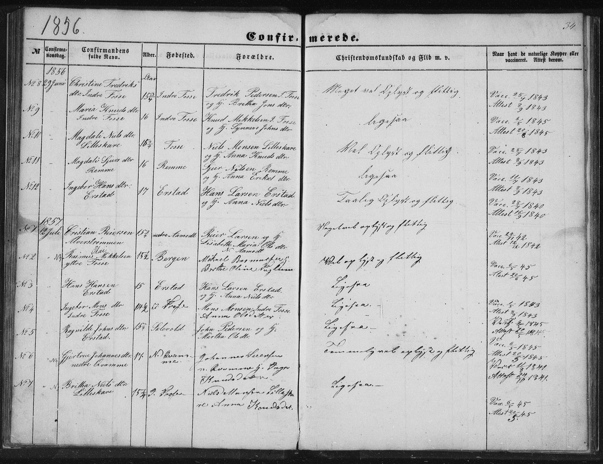 Alversund Sokneprestembete, SAB/A-73901/H/Ha/Hab: Parish register (copy) no. A 1, 1852-1864, p. 34