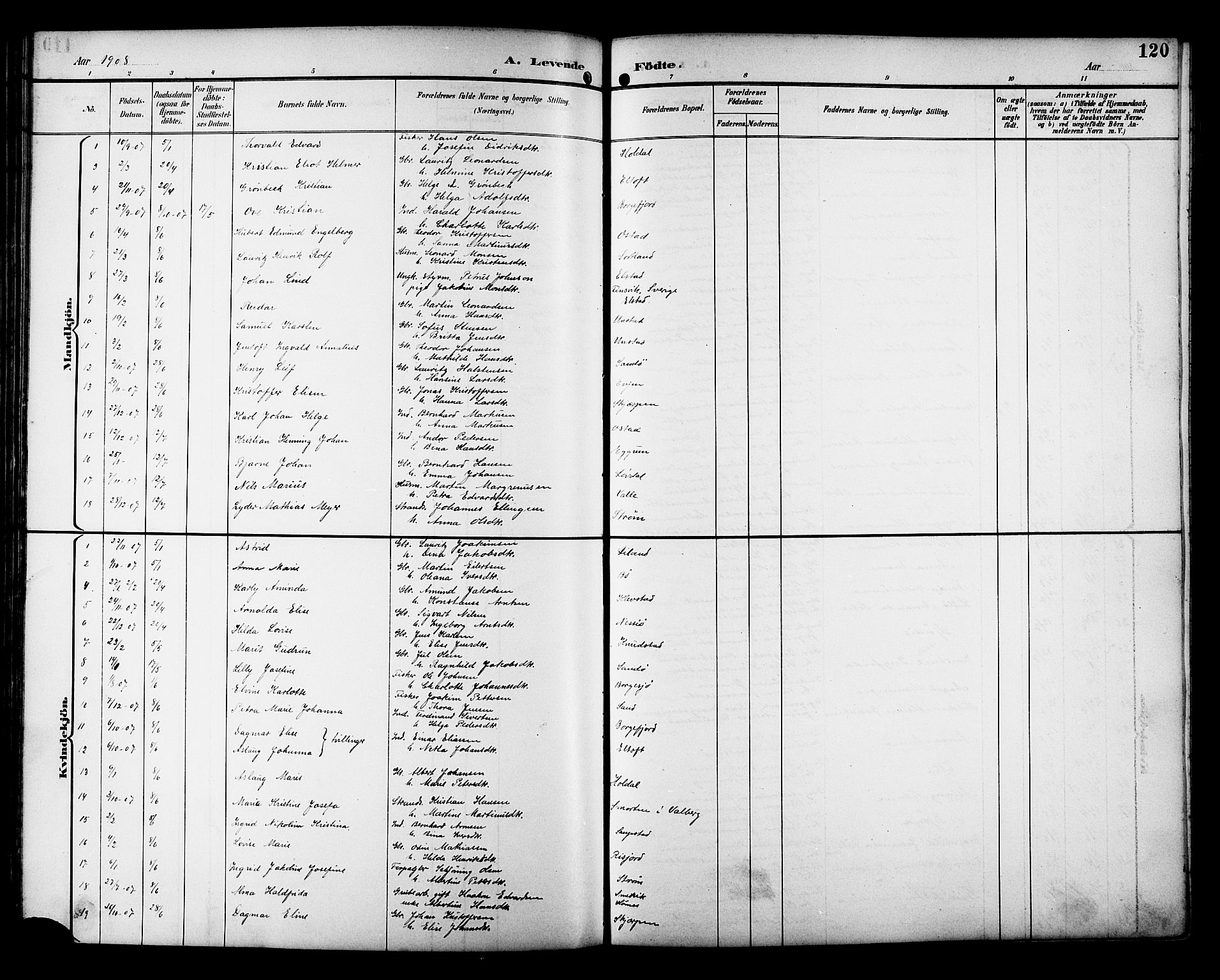 Ministerialprotokoller, klokkerbøker og fødselsregistre - Nordland, AV/SAT-A-1459/880/L1141: Parish register (copy) no. 880C03, 1893-1928, p. 120