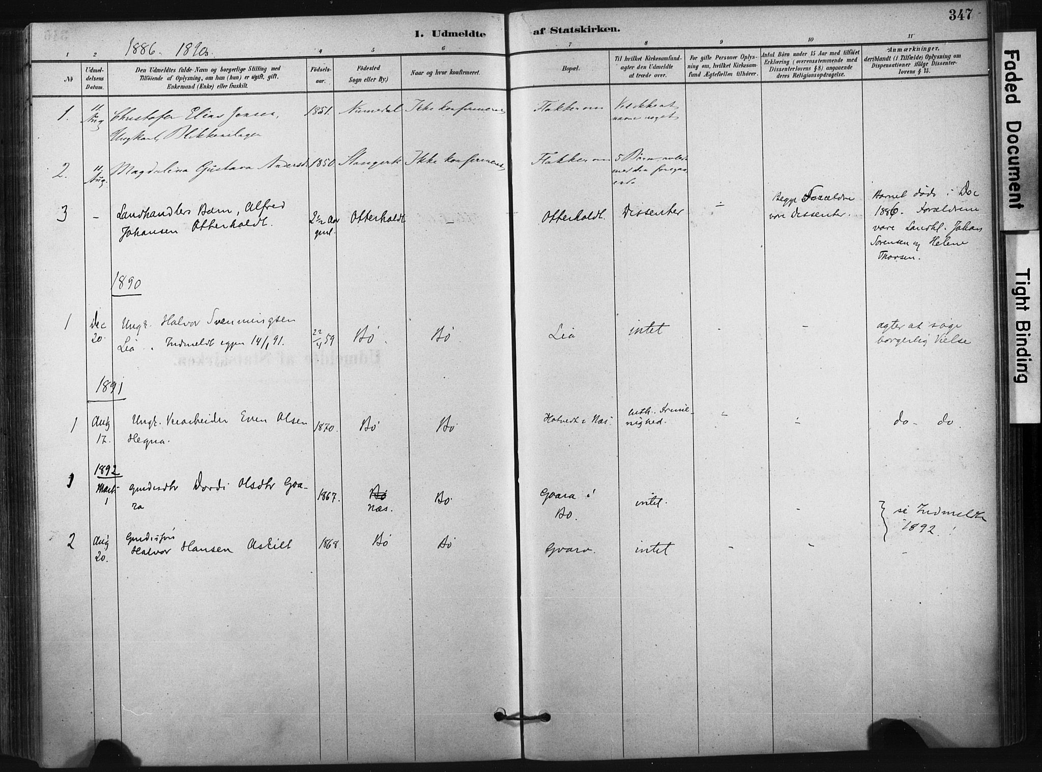 Bø kirkebøker, SAKO/A-257/F/Fa/L0010: Parish register (official) no. 10, 1880-1892, p. 347