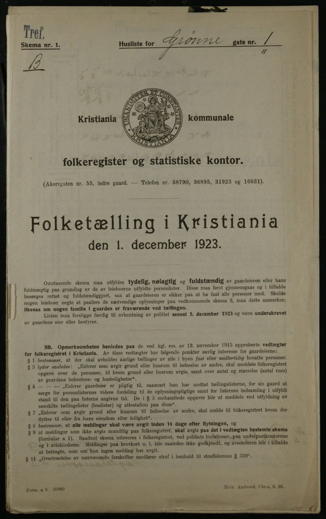 OBA, Municipal Census 1923 for Kristiania, 1923, p. 36095