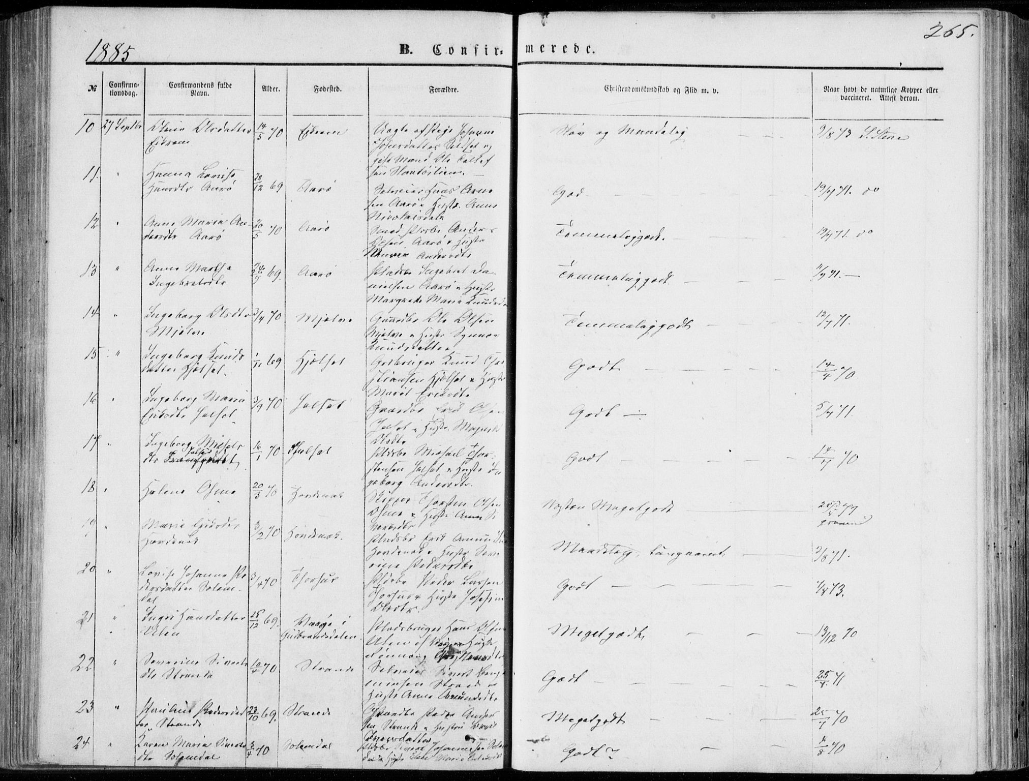 Ministerialprotokoller, klokkerbøker og fødselsregistre - Møre og Romsdal, AV/SAT-A-1454/555/L0655: Parish register (official) no. 555A05, 1869-1886, p. 265