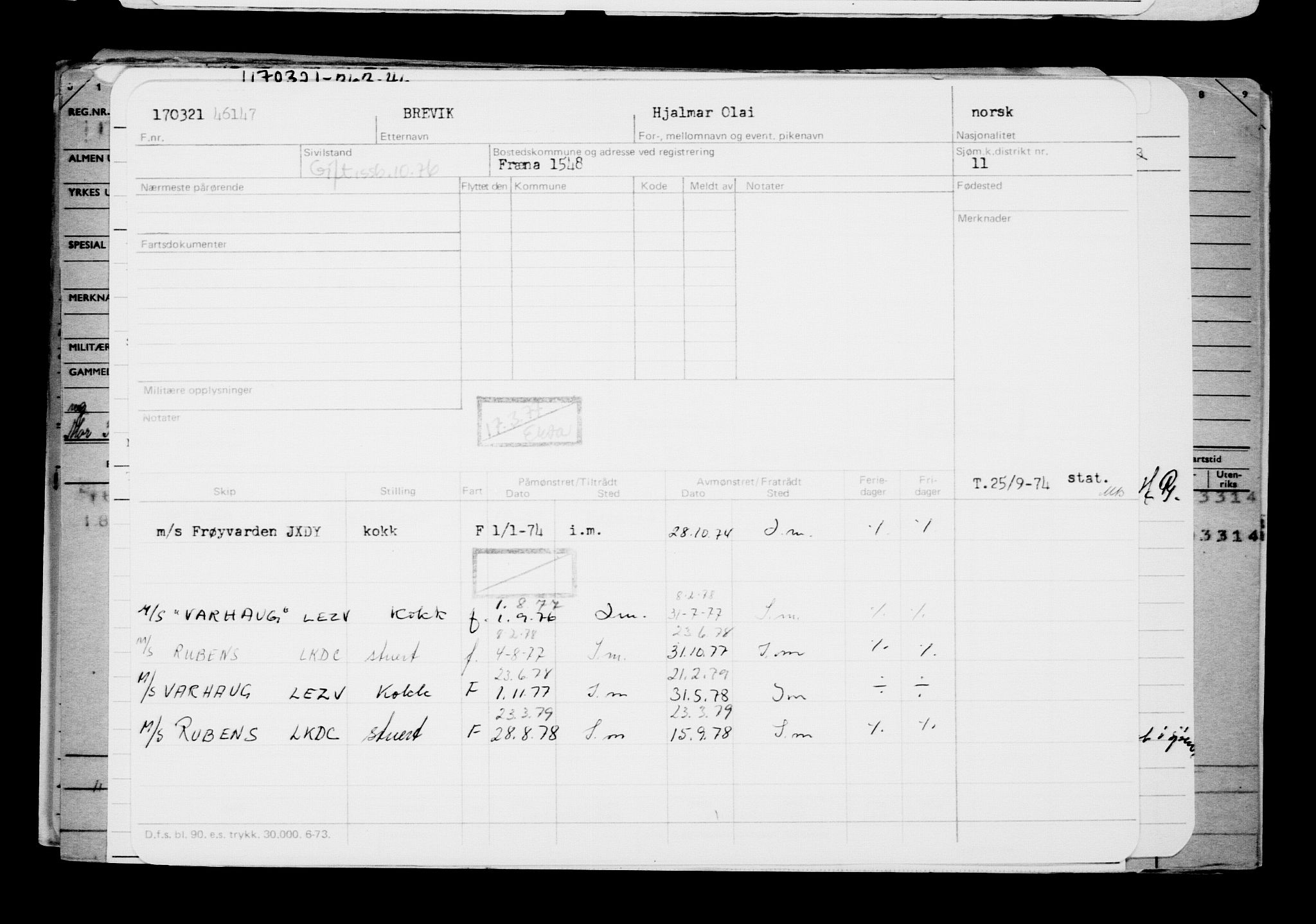 Direktoratet for sjømenn, AV/RA-S-3545/G/Gb/L0191: Hovedkort, 1921, p. 446