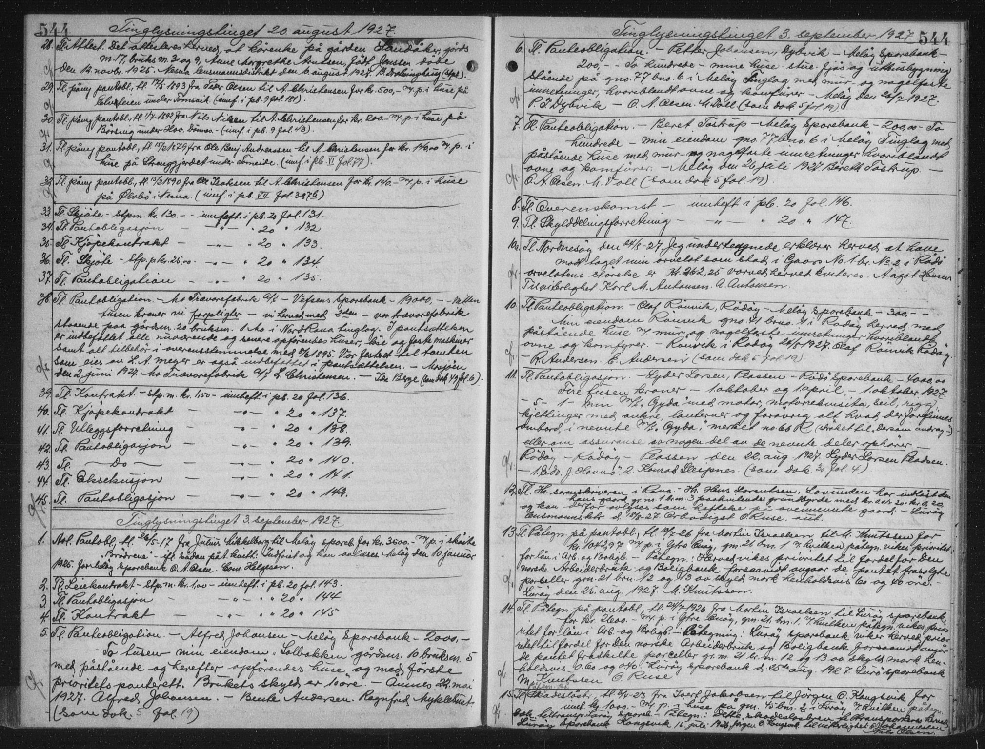 Rana sorenskriveri , AV/SAT-A-1108/1/2/2C/L0018: Mortgage book no. 18, 1923-1928, p. 544, Deed date: 03.09.1927
