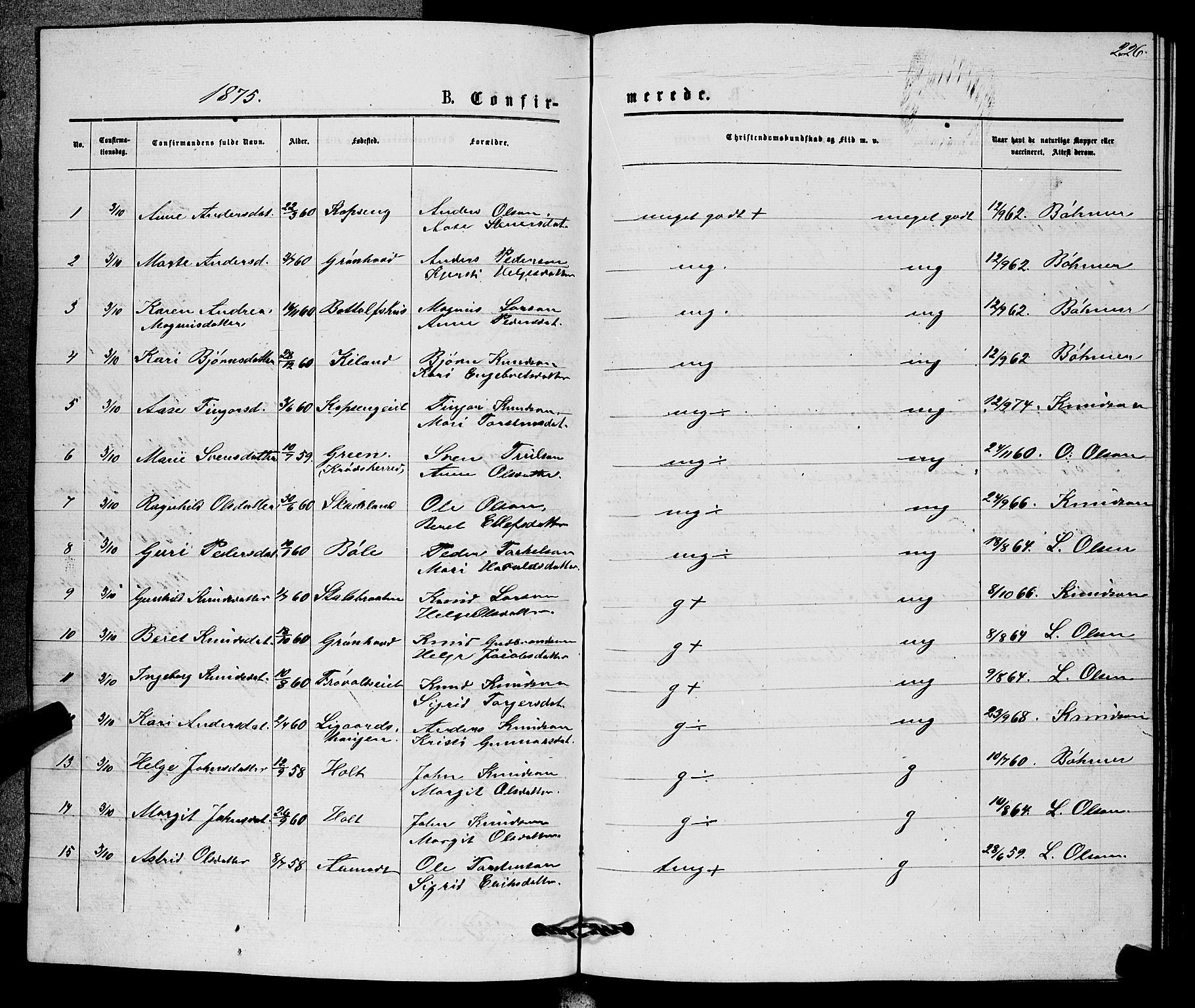 Sigdal kirkebøker, AV/SAKO-A-245/G/Gb/L0002: Parish register (copy) no. II 2, 1875-1900, p. 226