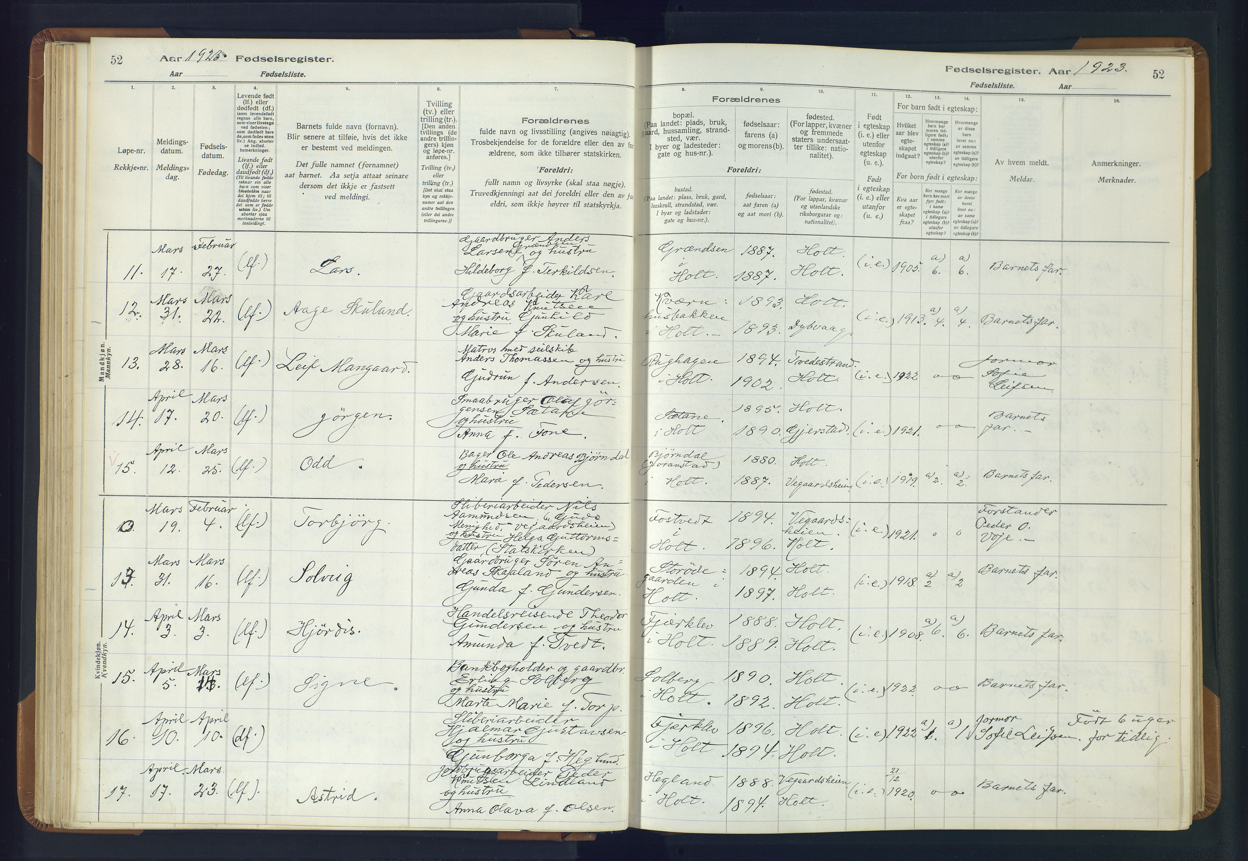 Holt sokneprestkontor, AV/SAK-1111-0021/J/Ja/L0001: Birth register no. II.4.1, 1916-1946, p. 52