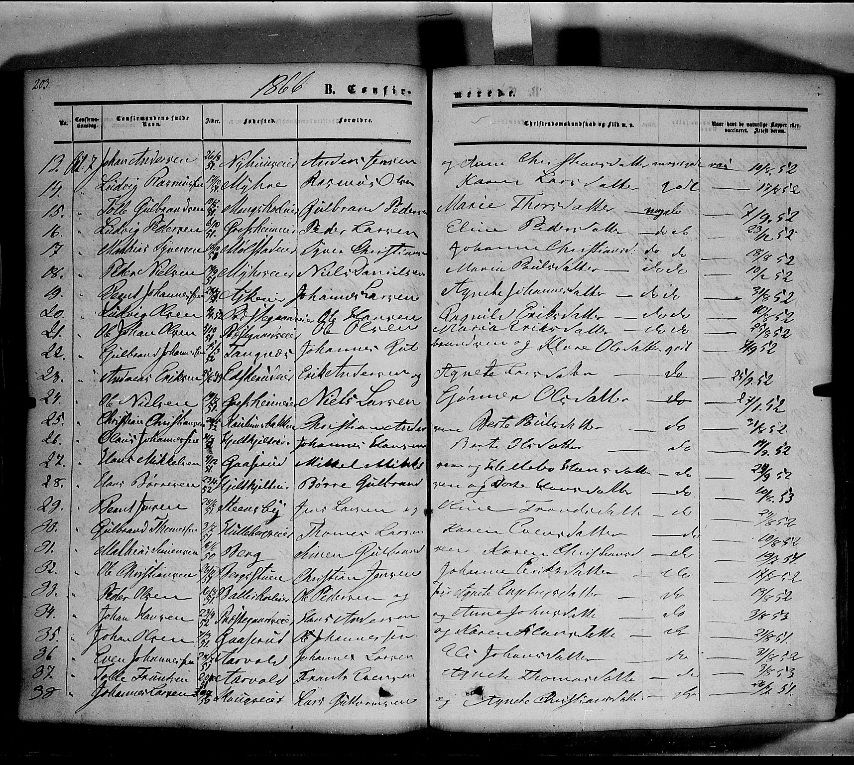 Nes prestekontor, Hedmark, SAH/PREST-020/K/Ka/L0004: Parish register (official) no. 4, 1852-1886, p. 203