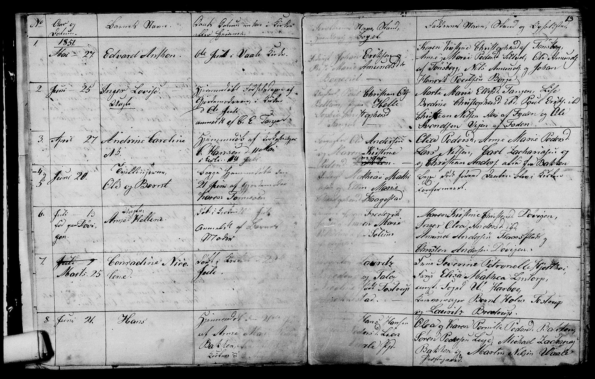 Våle kirkebøker, AV/SAKO-A-334/G/Ga/L0002: Parish register (copy) no. I 2, 1851-1863, p. 12-13