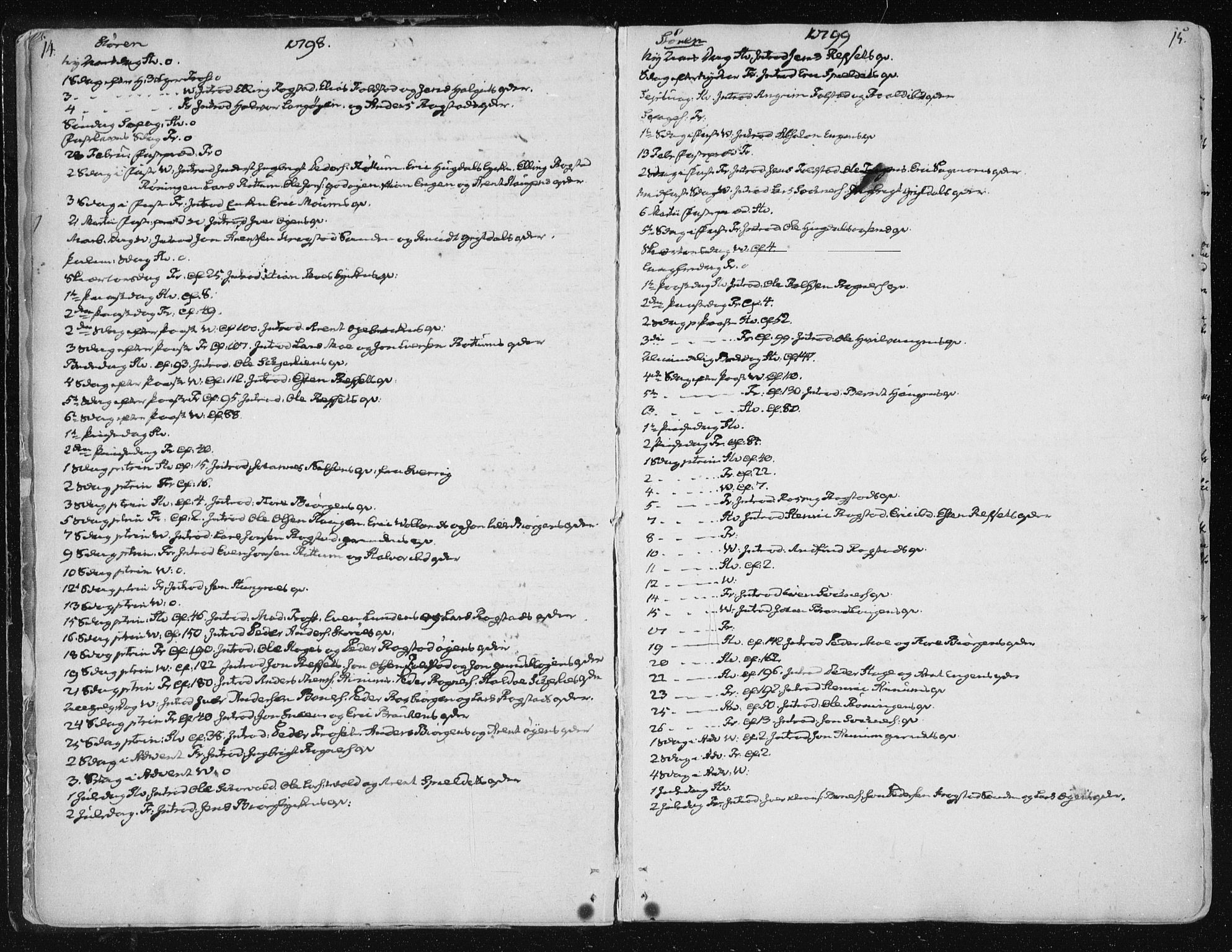 Ministerialprotokoller, klokkerbøker og fødselsregistre - Sør-Trøndelag, SAT/A-1456/687/L0992: Parish register (official) no. 687A03 /1, 1788-1815, p. 14-15