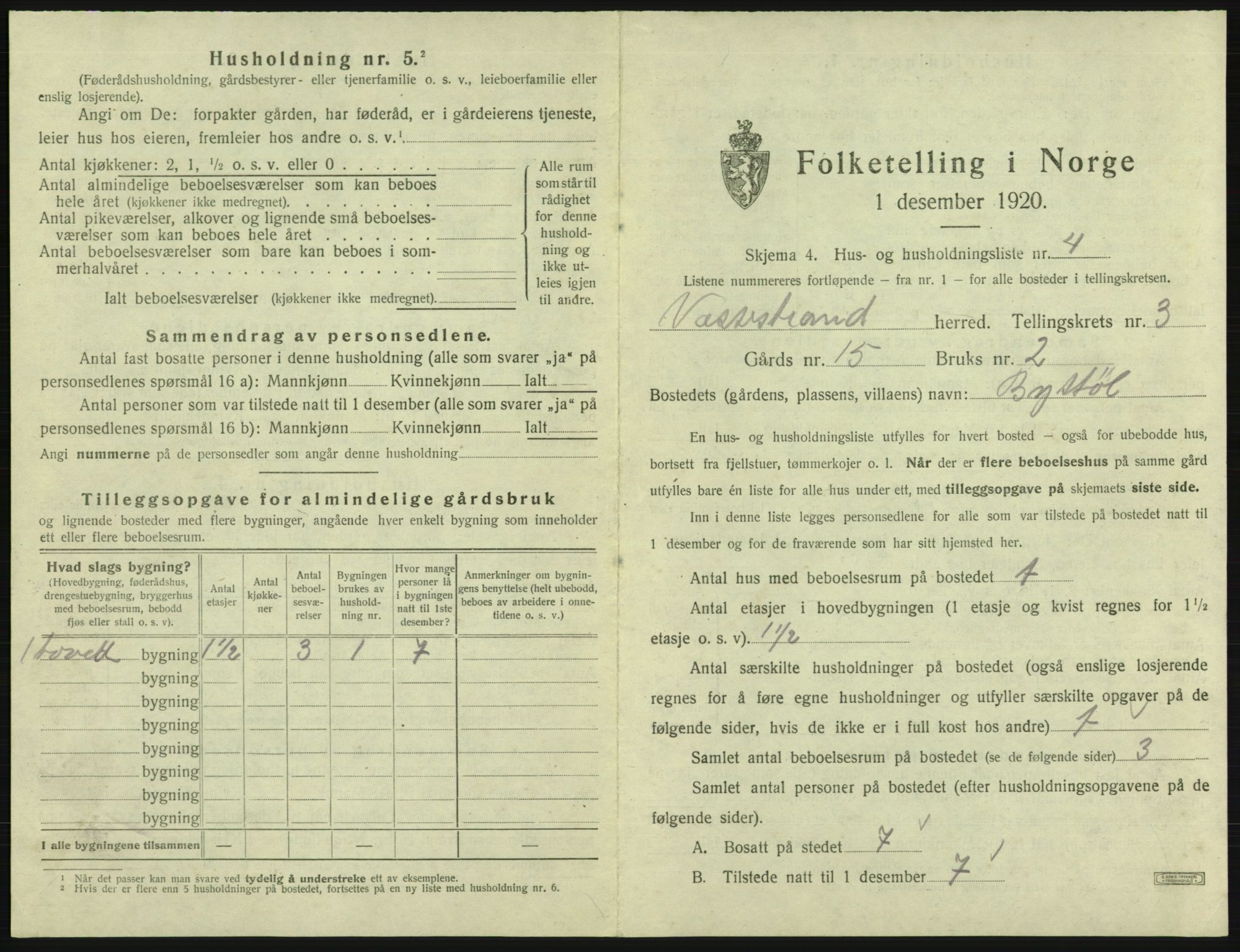 SAB, 1920 census for Vossestrand, 1920, p. 176