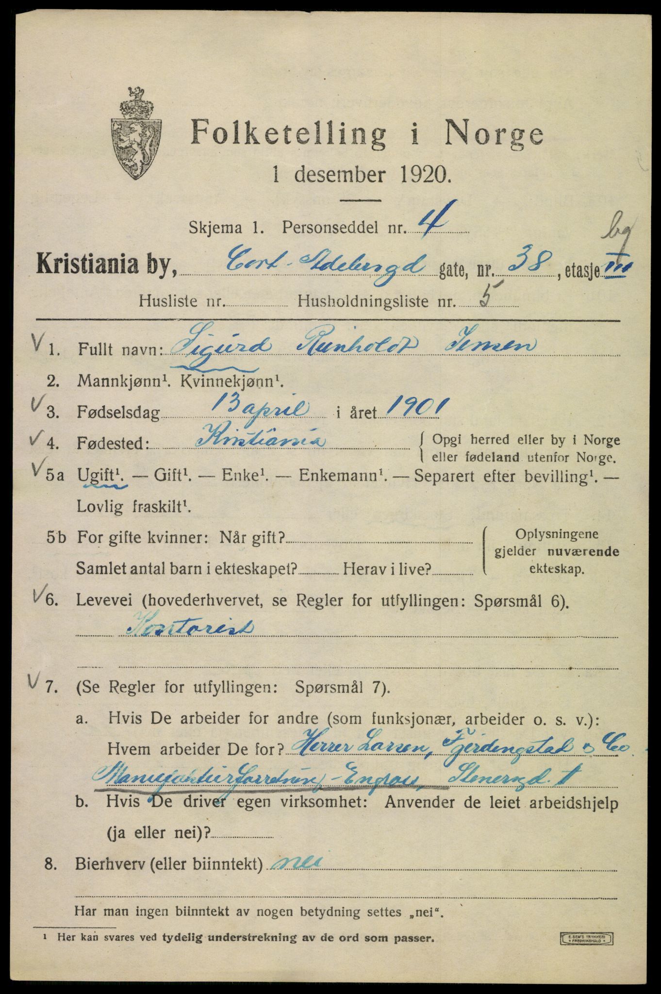 SAO, 1920 census for Kristiania, 1920, p. 191909