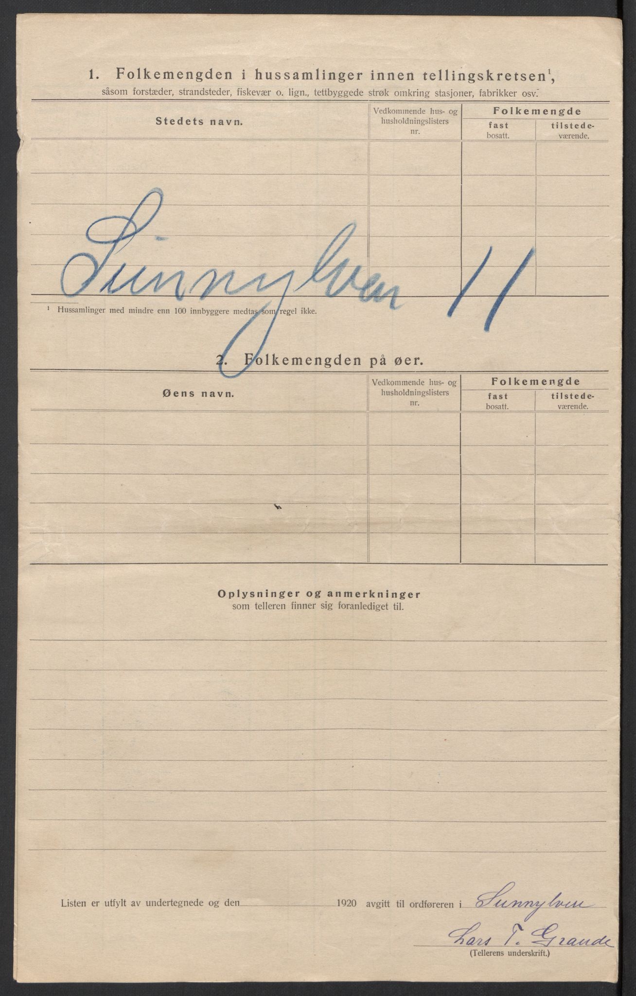 SAT, 1920 census for Sunnylven, 1920, p. 49