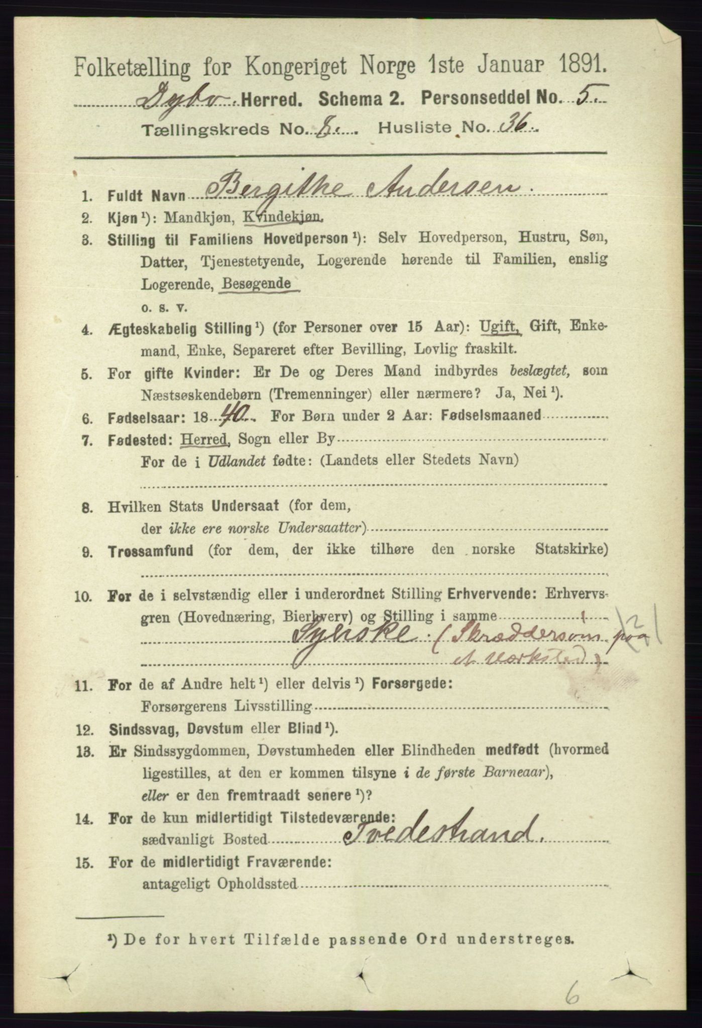 RA, 1891 census for 0915 Dypvåg, 1891, p. 2936