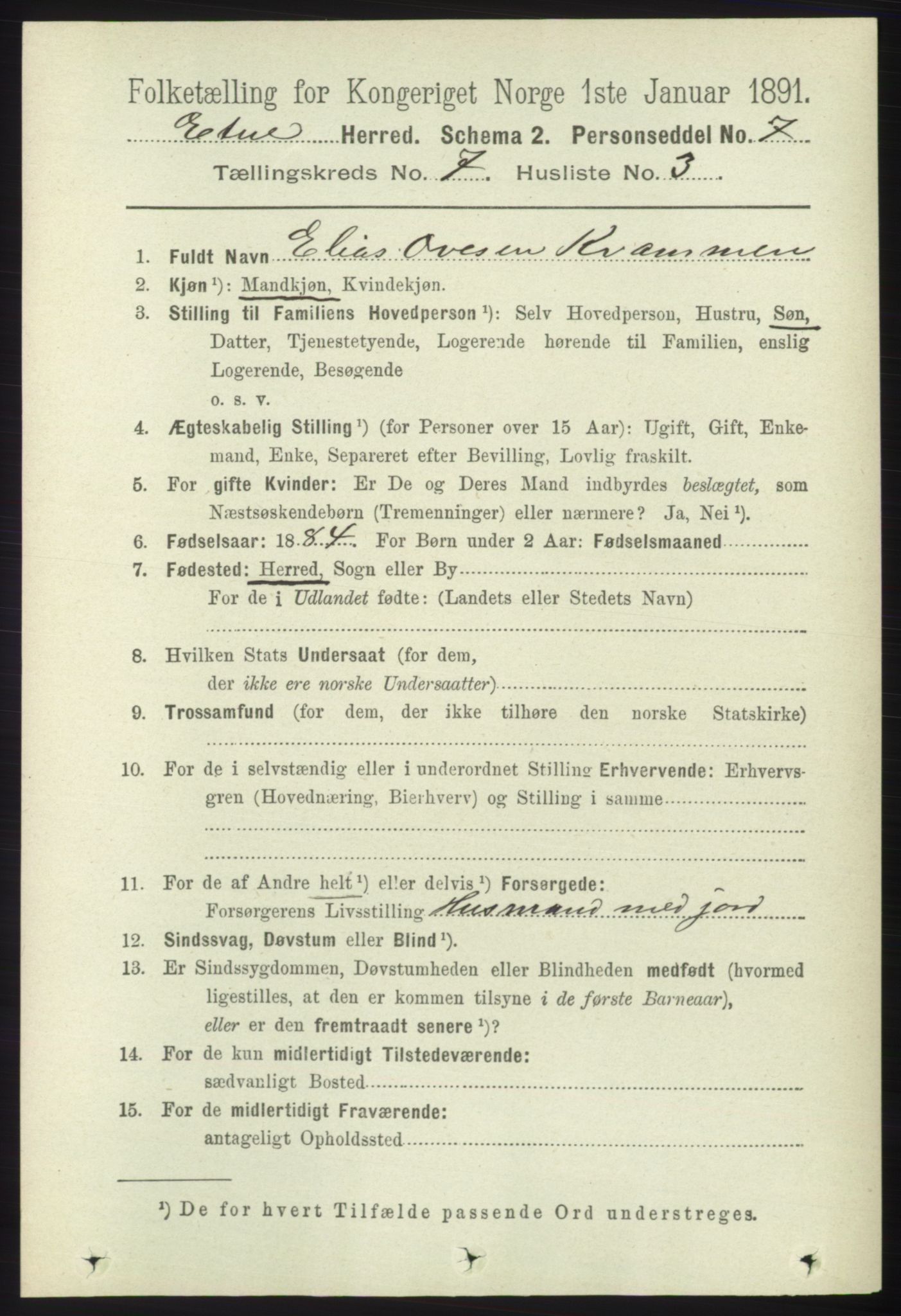 RA, 1891 census for 1211 Etne, 1891, p. 1408