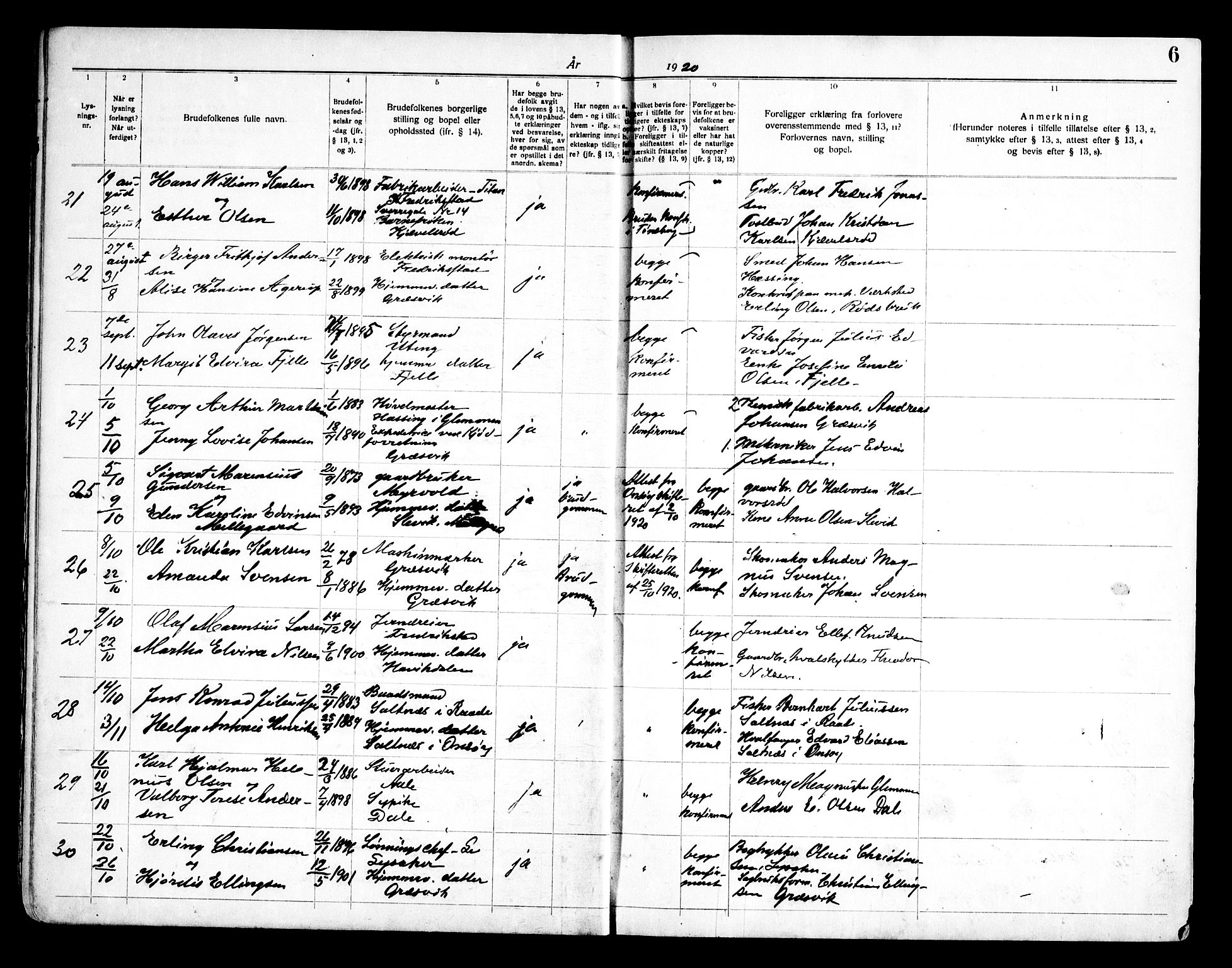 Onsøy prestekontor Kirkebøker, AV/SAO-A-10914/H/Ha/L0001: Banns register no. I 1, 1919-1956, p. 6