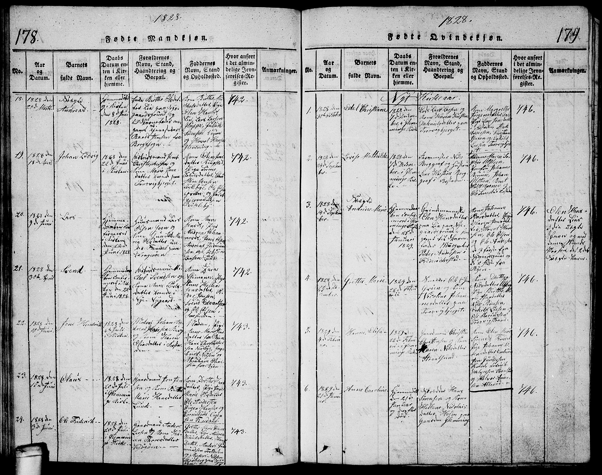 Glemmen prestekontor Kirkebøker, AV/SAO-A-10908/G/Ga/L0001: Parish register (copy) no. 1, 1816-1838, p. 178-179