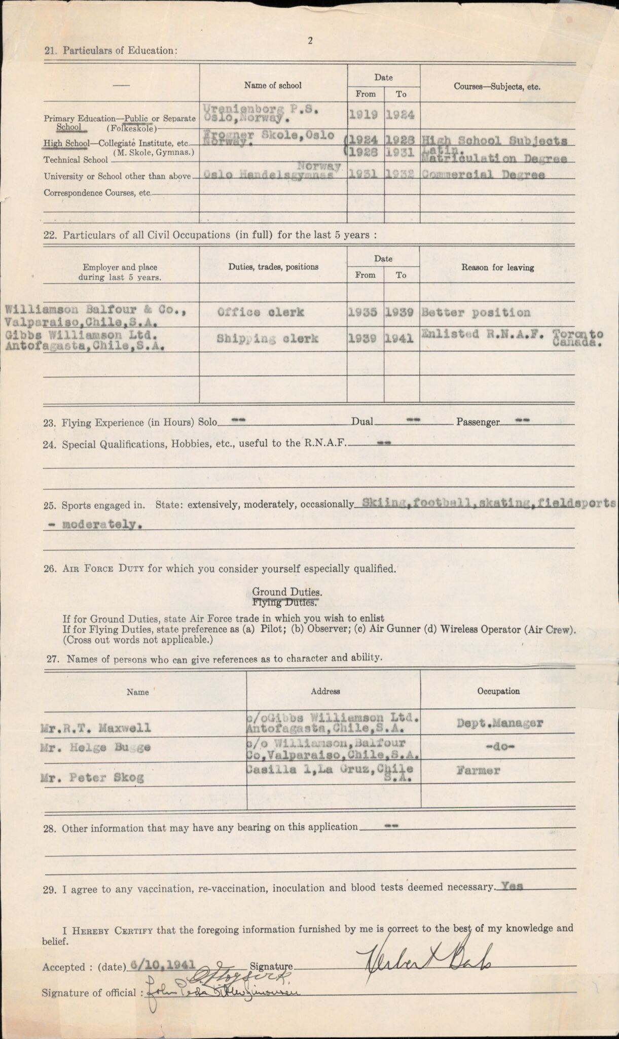 Forsvaret, Forsvarets overkommando/Luftforsvarsstaben, RA/RAFA-4079/P/Pa/L0029: Personellpapirer, 1912, p. 100