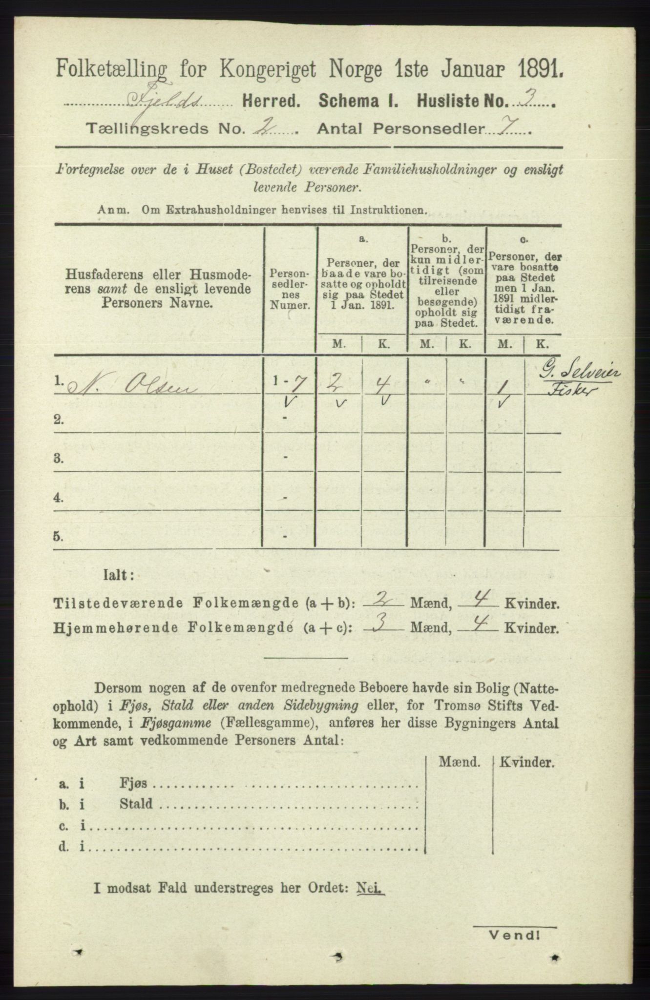 RA, 1891 census for 1246 Fjell, 1891, p. 623